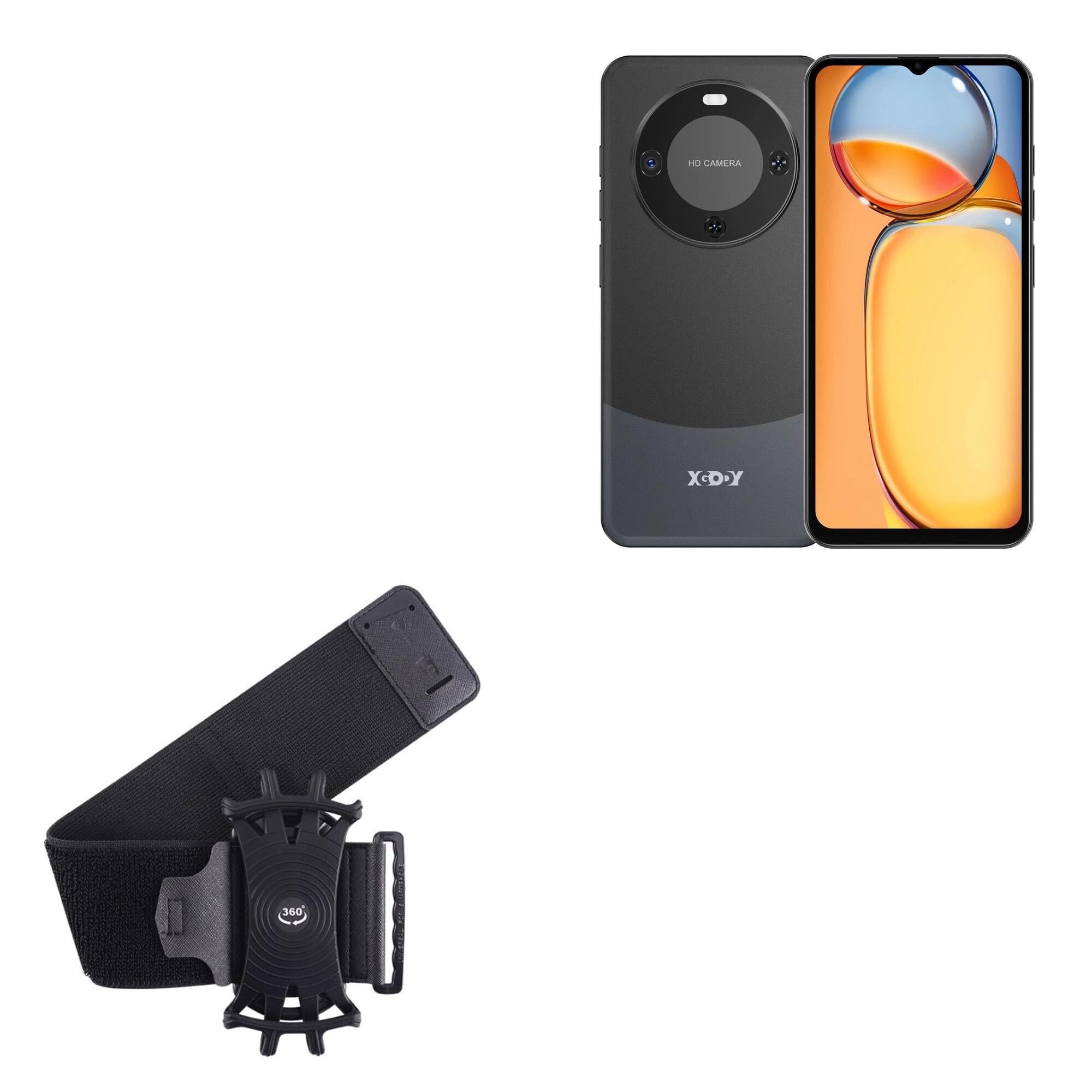 BoxWave Holster Compatible with Xgody A54 - ActiveStretch Sport Armband, Adjustable Armband for Workout and Running - Jet Black