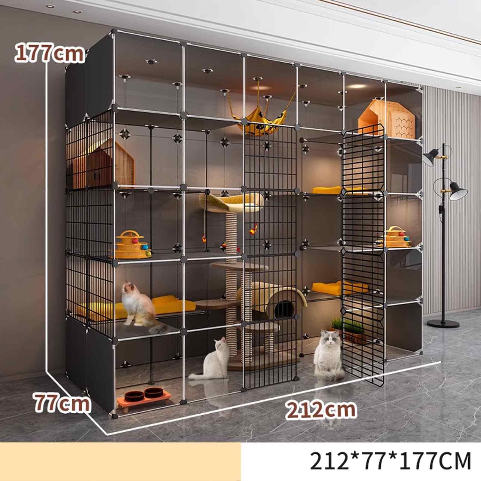 Cage pour chat d'intérieur XL, XXL – Plateforme lestée double couche, design transparent, facile à assembler avec meuble de litière
