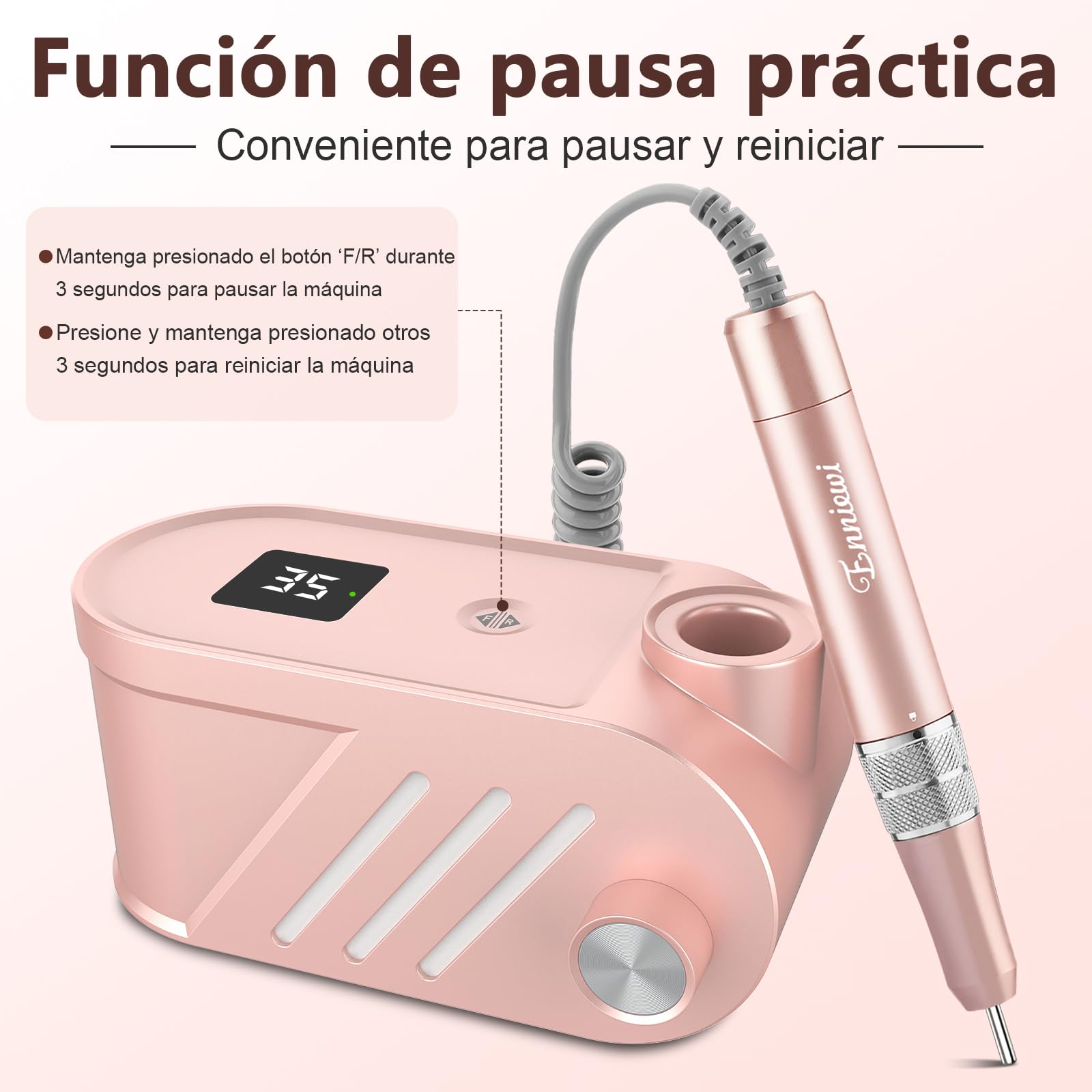 Torno para Uñas Profesional 35000 RPM, Pulidor Uñas, Lima Electrica, Nail Drill, Set Manicura y Pedicura Electrico, Kit 11 Fresas Brocas, LED Tátil, Quitar Acrílico Gel/Esmalte/Callos, Rosas