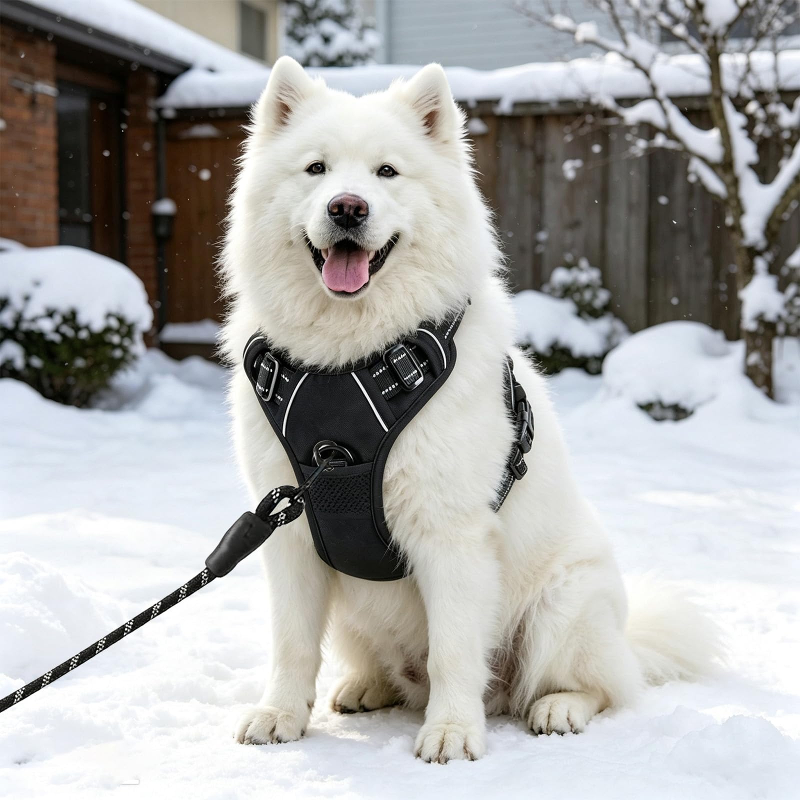 Imbracatura per cani regolabile traspirante con strisce riflettenti, guinzaglio incluso, comodo, taglia L