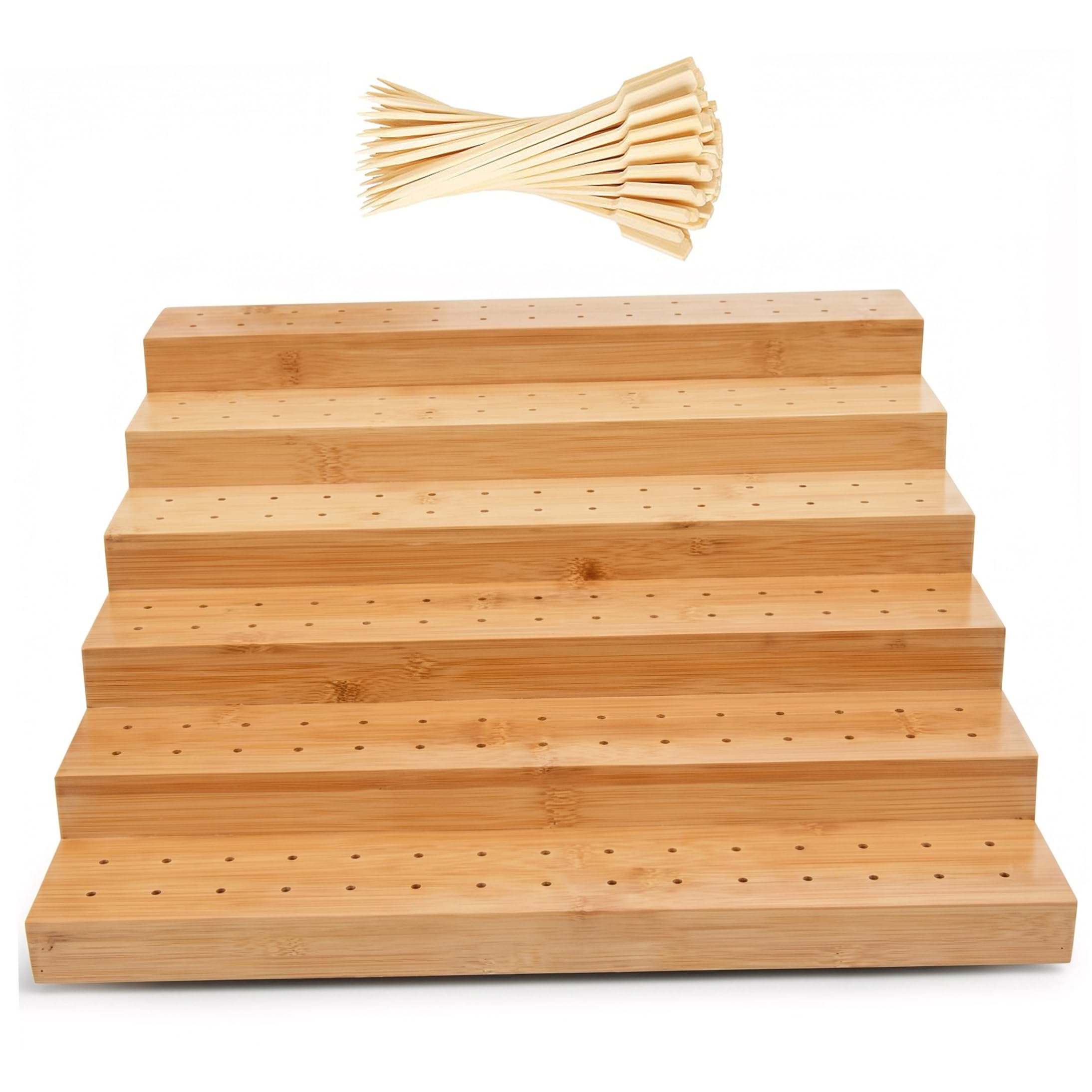 Xoeryoy Skewer Holder Food Display, 6-tier Food Stands For Display Party with 100 Bamboo Skewers, Bamboo Skewer Holder, 14.17x14.17x5.91inch