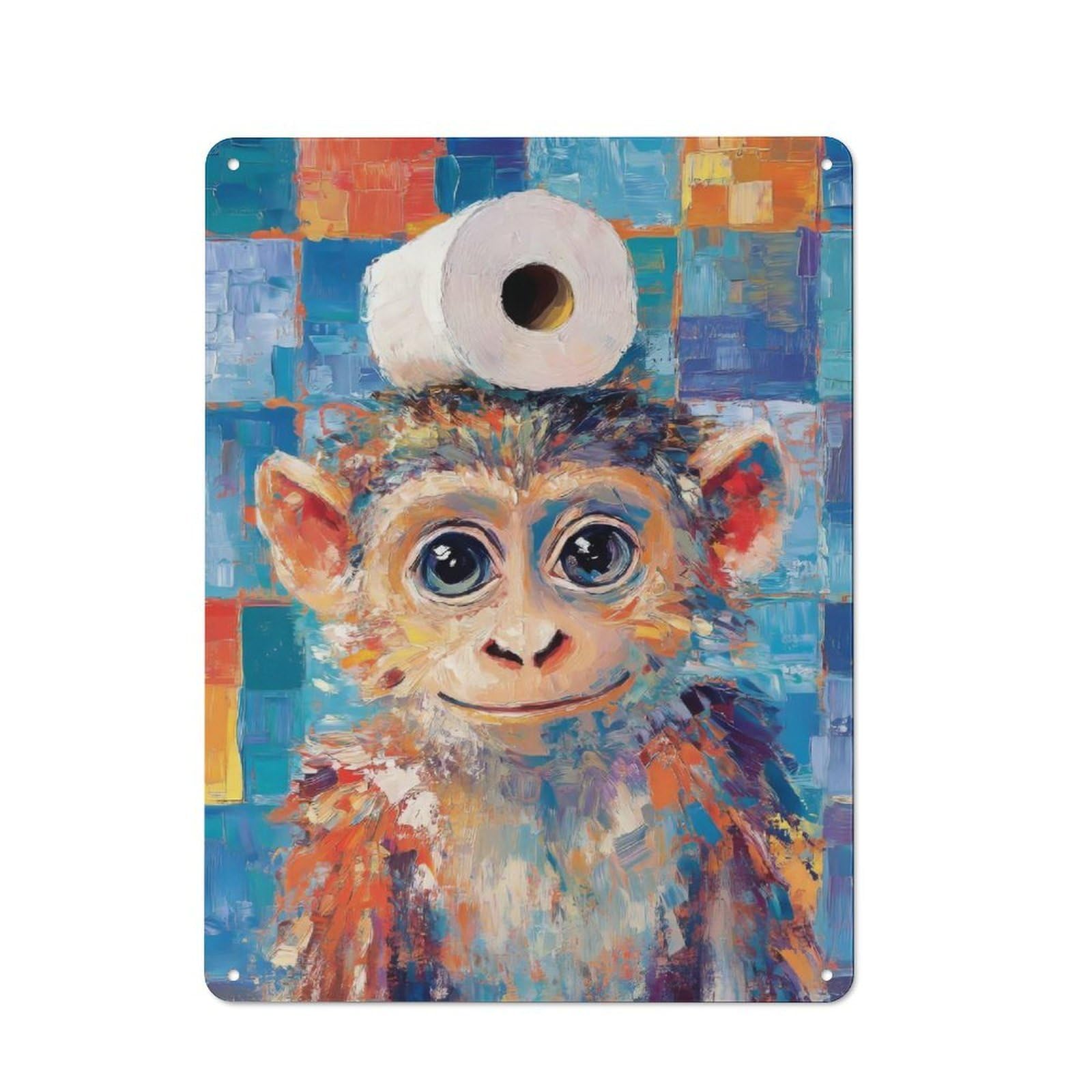 Junmoney Monkey With Toilet Paper Vintage Retro Metal Sign 40X30cm Featuring Garage Wall Decor For Garage, Workshop, Shed Or Utility Room