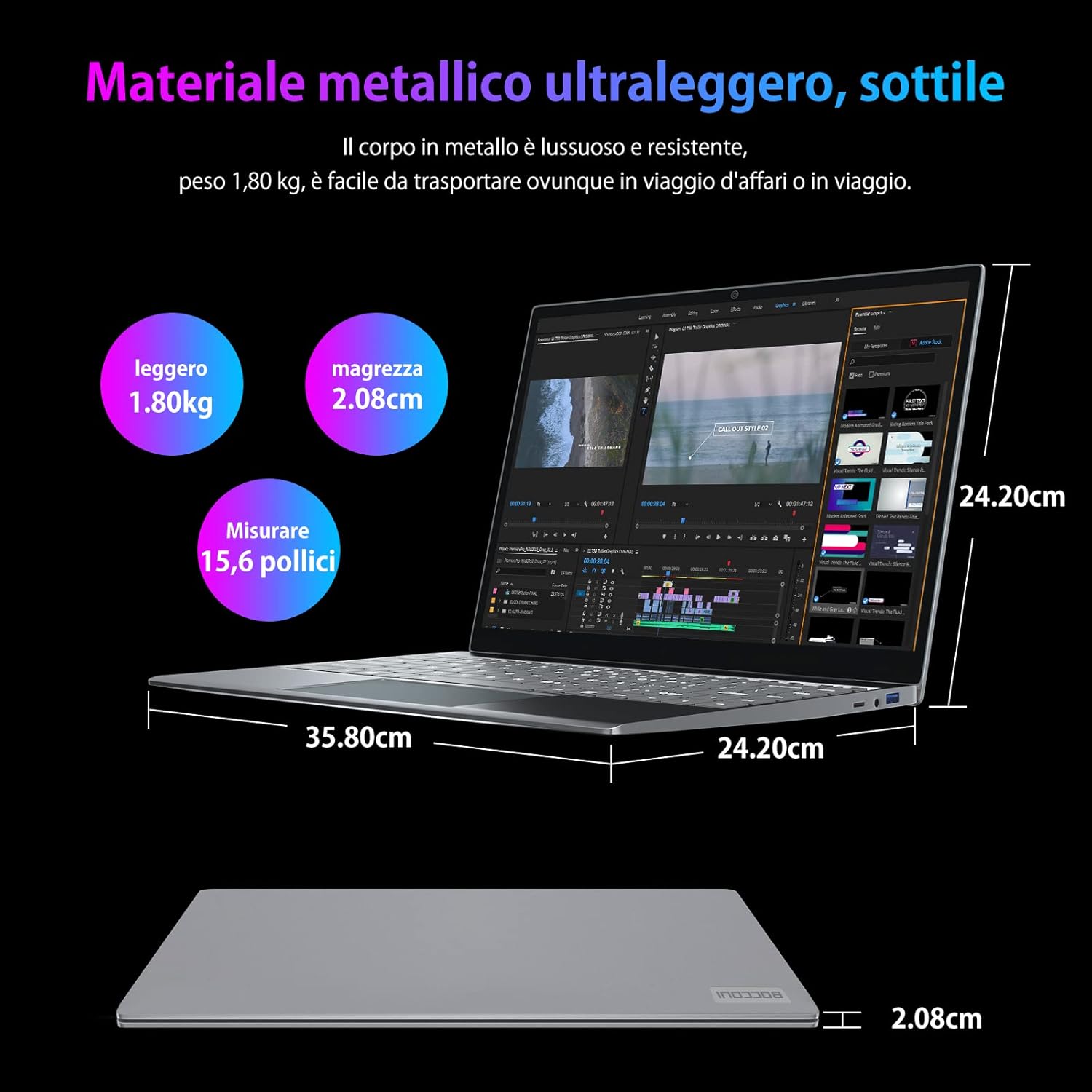 Morostron 15,6 laptop o notebook pc portatile per il business, Processore Intel N5095, Win11,16GB RAM, 256GB SSD, display FHD, tastiera retroilluminata, lettore impronte digitali