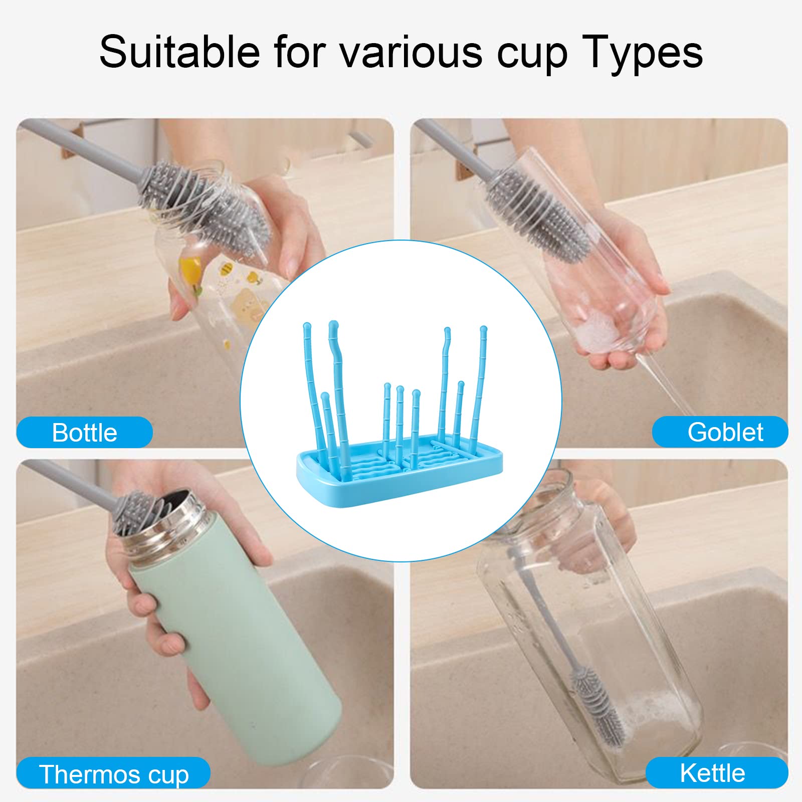 TMRBBesty Rastrelliere Asciuga Biberon,Asciuga Biberon,Scolabiberon,Bottiglia Stendino Scolabiberon,Viene fornito con 1 una spazzola per bottiglia di latte in silicone,Tazze da Bambino,Blu