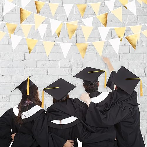Vista 22 de Decoración de fiesta iridiscente de 33 pies, tela holográfica, banderín triangular, banderín de algodón, guirnalda de banderines para cumpleaños