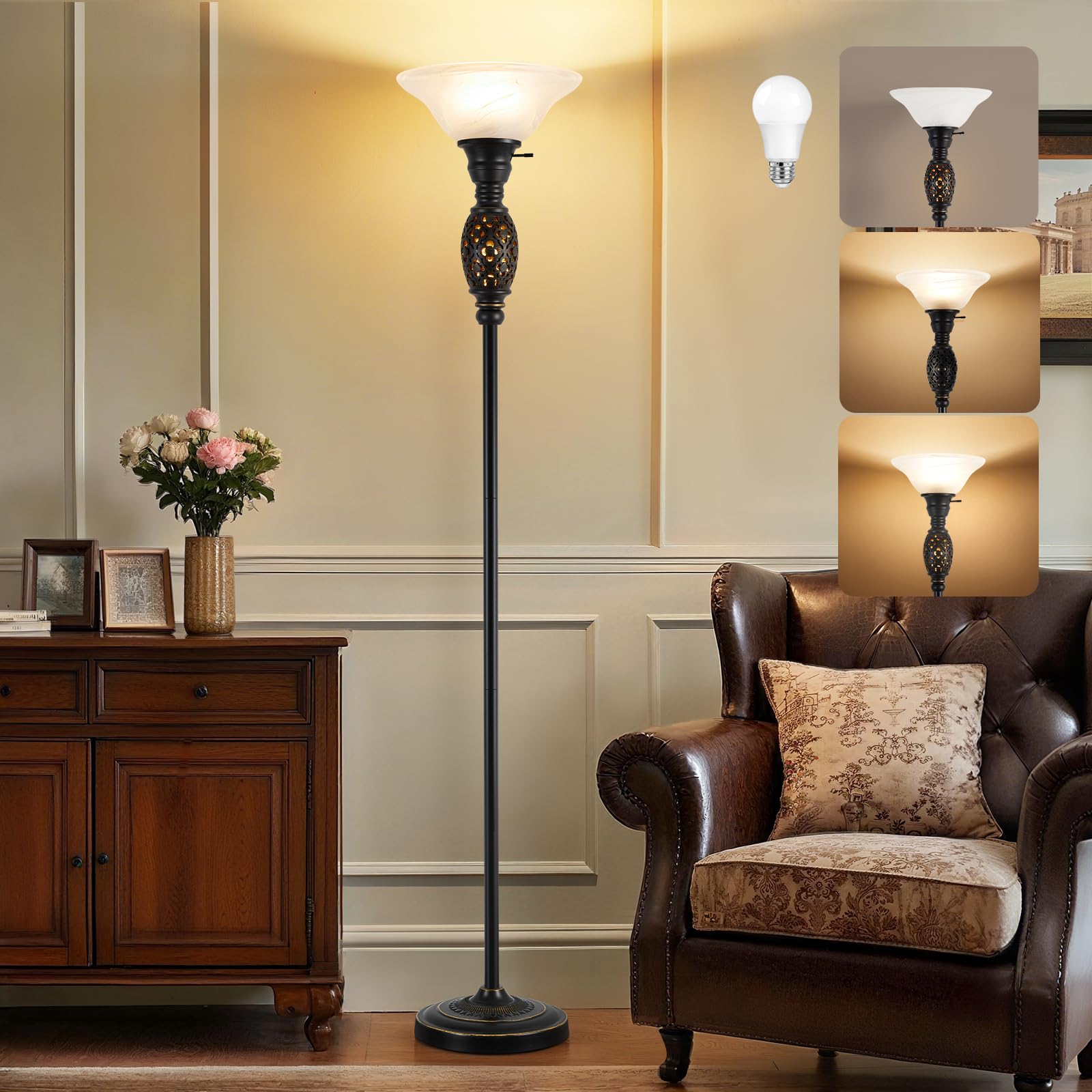 Luvkczc Vintage Floor Lamp with Nightlight, 70