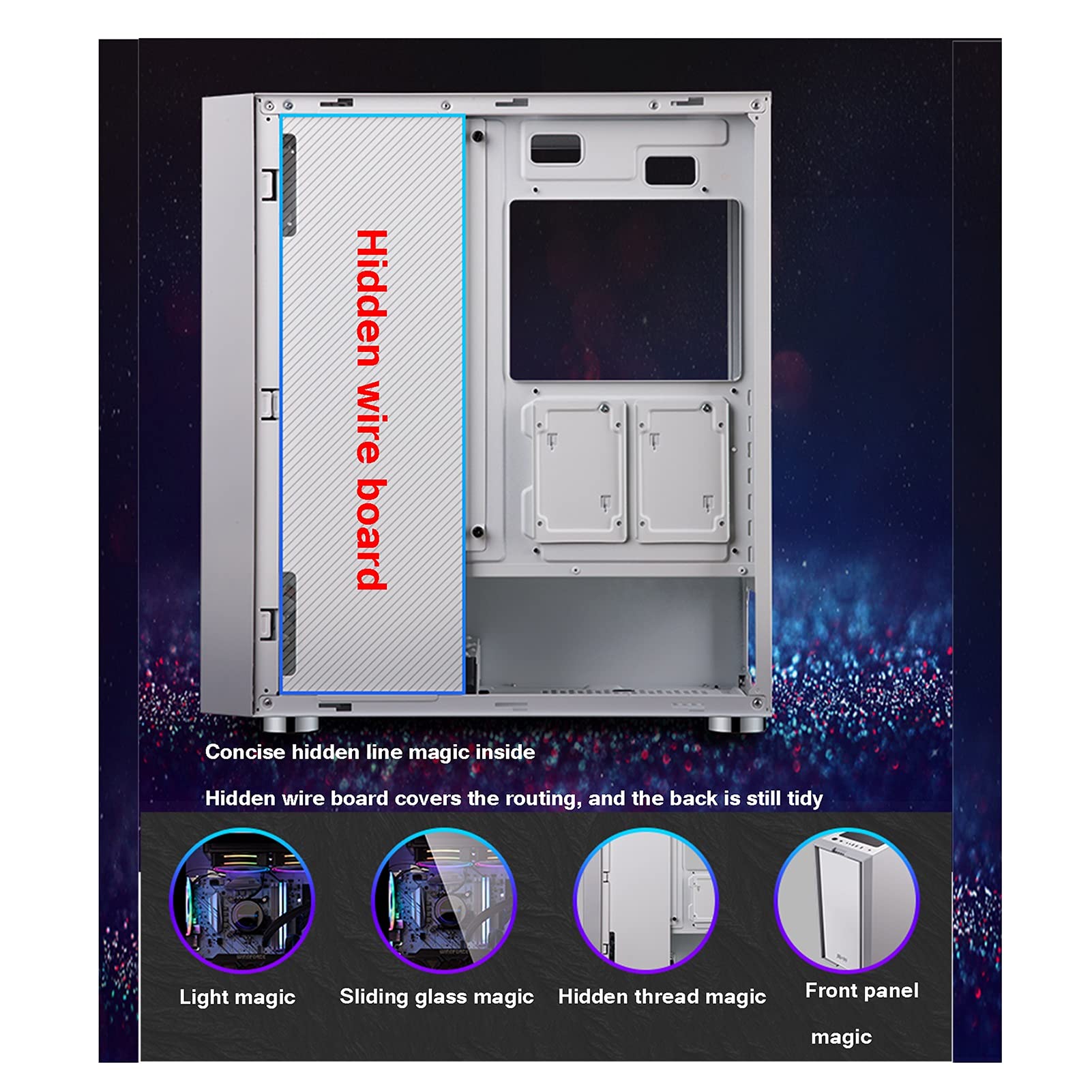 Komputerowa Obudowa, Mid-Tower ATX/M-ATX/ITX Case Gaming PC, W Pełni Przezroczysty Panel Boczny, 8 Pozycji Wentylatora, Chłodzenie Pomocy Technicznej