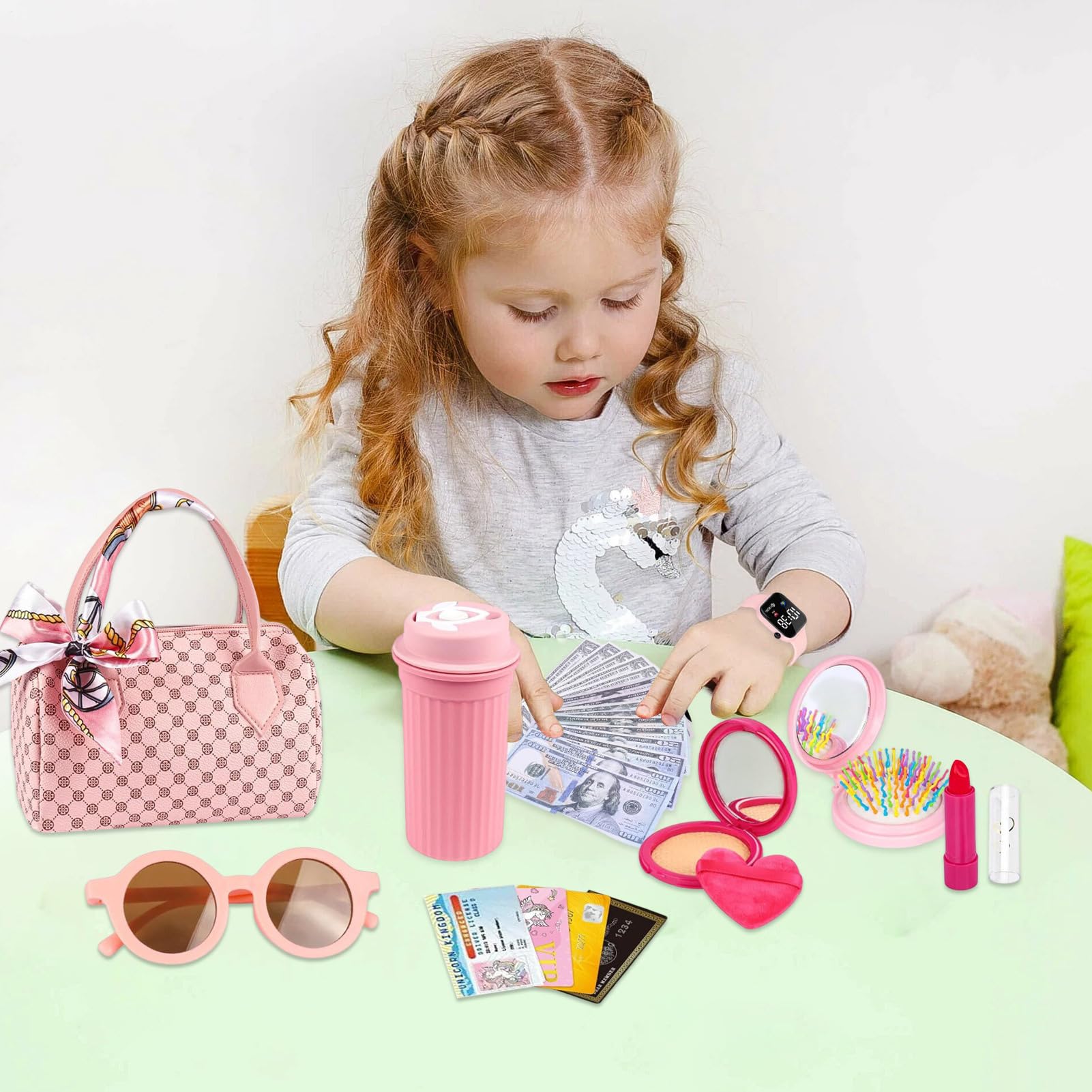 Purse Toy-Finge Play Princess Set Purse para niños pequeños para el papel de disfraces y juegos, accesorios lindos con material seguro de aprendizaje imaginativo, bolso de niñas para edades de 3 a 6 n