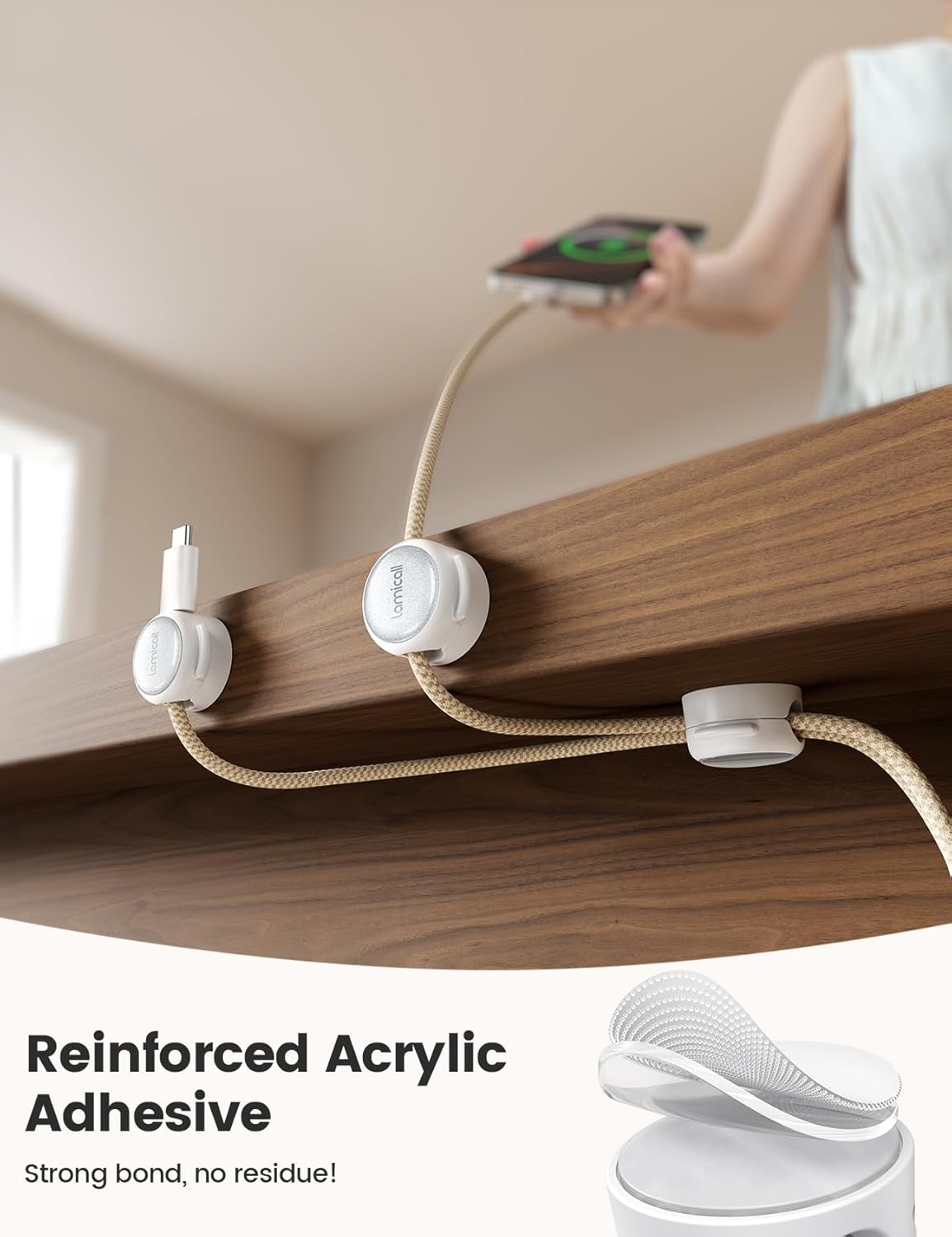 Magnetic Cable Clips Cord Organizer - Lamicall 8Pack [Crystal-Clear & Silver Shine] Cable Management for Phone Charging Cord, Strong Adhesive for Nightstand, Women Home Office Desk Decor Accessories - Image 3