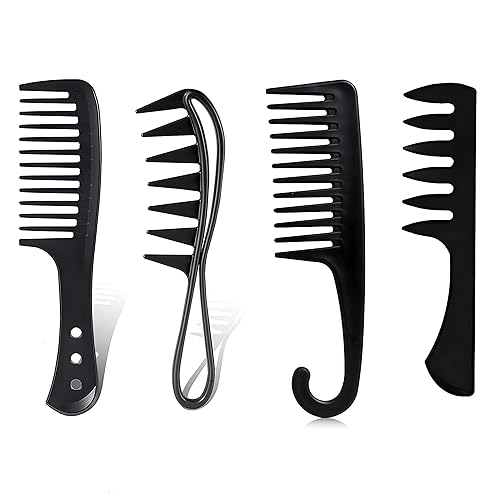 Finduat 4 peines de dientes anchos, peines de dientes grandes para cabello rizado, húmedo y ondulado, grueso, pelucas de peluquería, para mujeres y