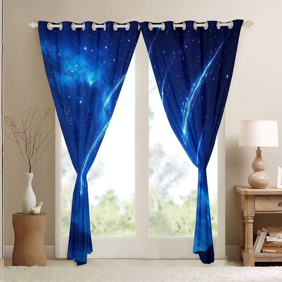 Feelyou Galaxy Curtains for Bedroom Living Room (2 Panels, 42 x 84 Inch) Shooting Star Blackout Curtain Universe Cloud Galaxy Darkening Dreapes Outer Space Window Treatments 3D Printed Space