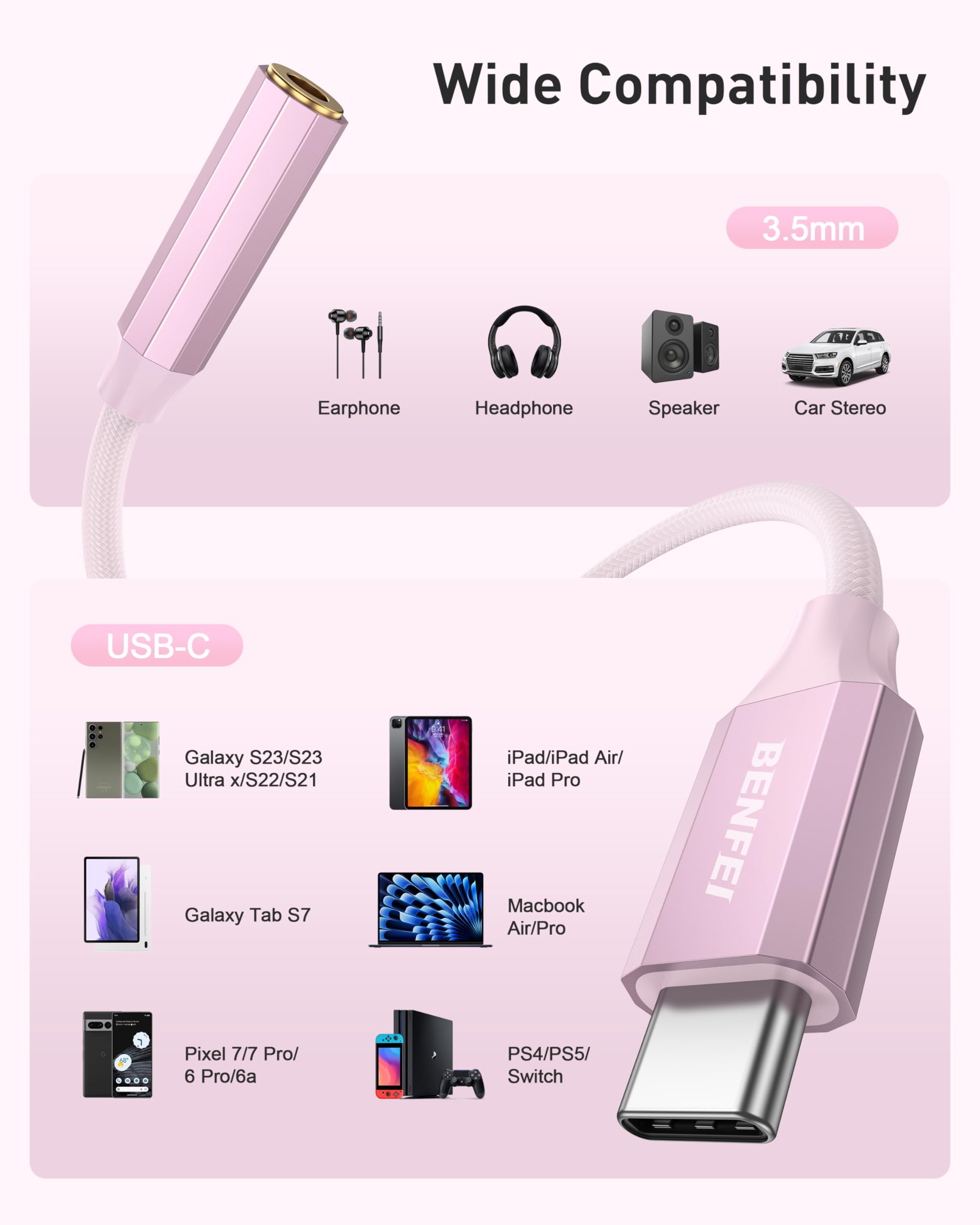 Amazon.co.jp: BENFEI【ハイレゾ音質】 USB C イヤホンジャック変換