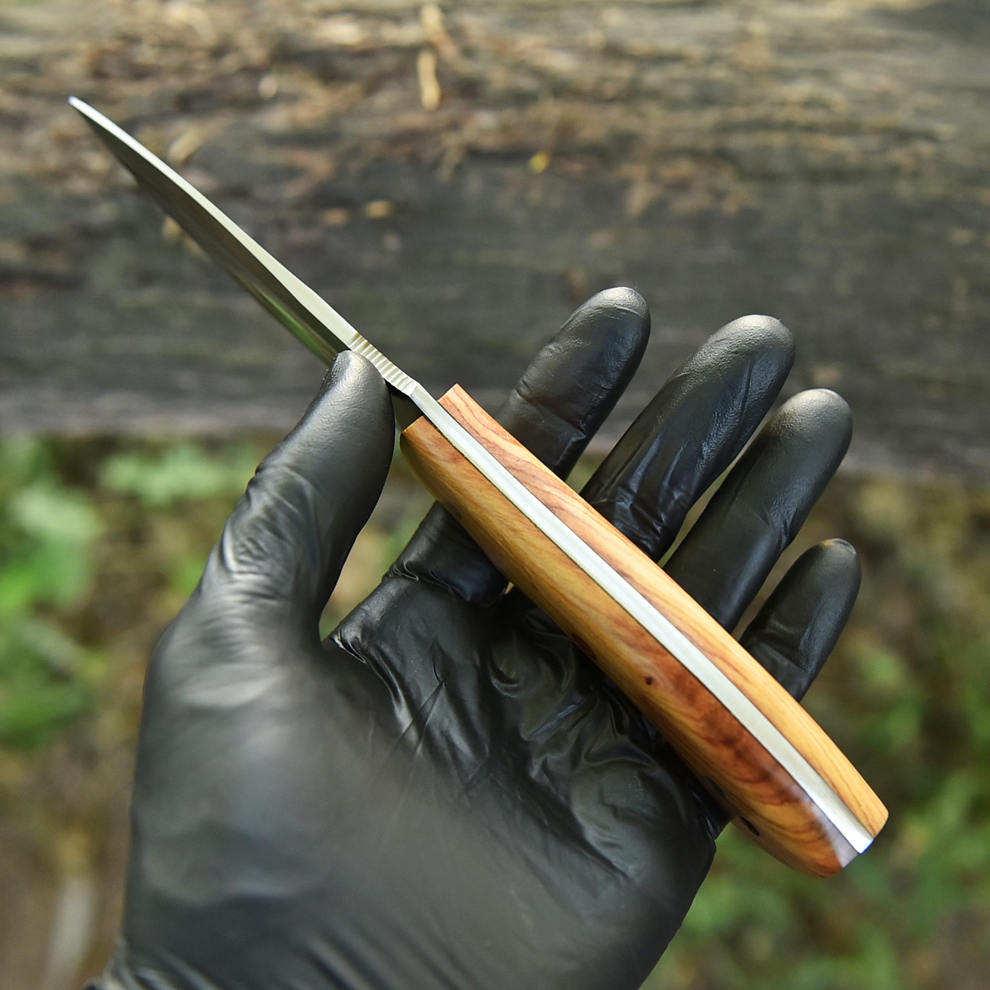 Novahaven Handmade D2 Steel Hunting Knife - 9 Inches Fixed Blade Knife with Olive Wood Handle, Premium Outdoor and Camping Knives, With Leather sheath (Hunting-Knives-1)