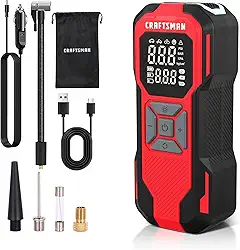 CRAFTSMAN Compressor de ar portátil para inflador de pneu, mini bomba de ar sem fio para pneus de carro com medidor digital de pressão de pneu, bomba de ar alimentada por bateria de 6000 mAh, pressão
