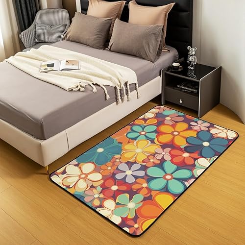 Miniatura 3 de Erosebridal Groovy - Alfombra de área de flores de 4 pies 11 pulgadas x 3 pies 3 pulgadas, alfombra antideslizante para sala de estar y fiesta de
