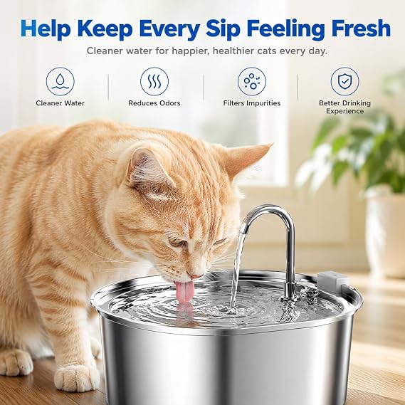Pet Water Fountain Filters Replacement 24 Pack, 12 Activated Carbon Filters + 12 Foam Sponge Filters for 2L/3L/3.2L/4L Stainless Steel Cat Water Fountain, Triple Filtration Cat Fountain Filters
