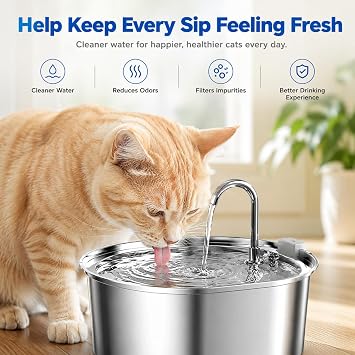 Pet Water Fountain Filters Replacement 24 Pack, 12 Activated Carbon Filters + 12 Foam Sponge Filters for 2L/3L/3.2L/4L Stainless Steel Cat Water Fountain, Triple Filtration Cat Fountain Filters