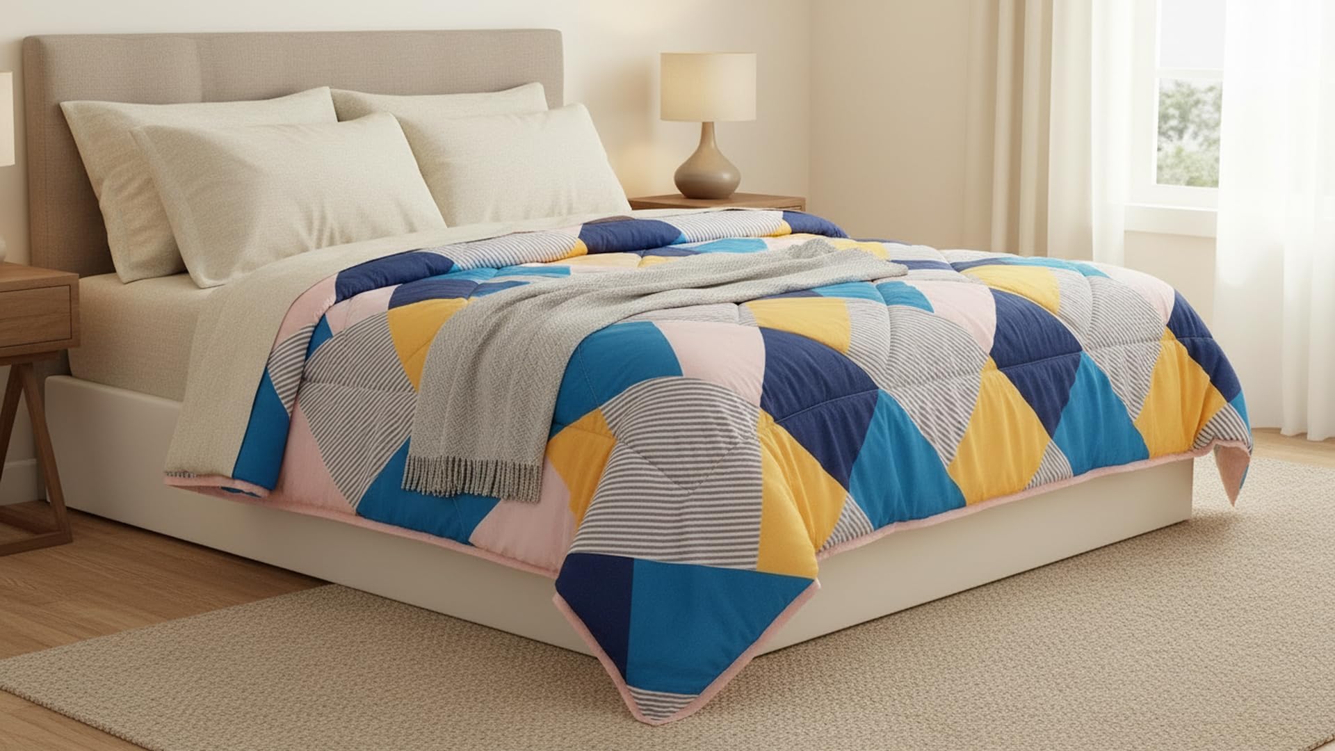 FLOATING DREAMS AC Comforter Blanket – Quilted Microfiber Floral Pattern, Lightweight Breathable Hypoallergenic All‑Season Blanket for Bedroom, Travel Double Size Bed 228x254 cm (Multi)-image-39