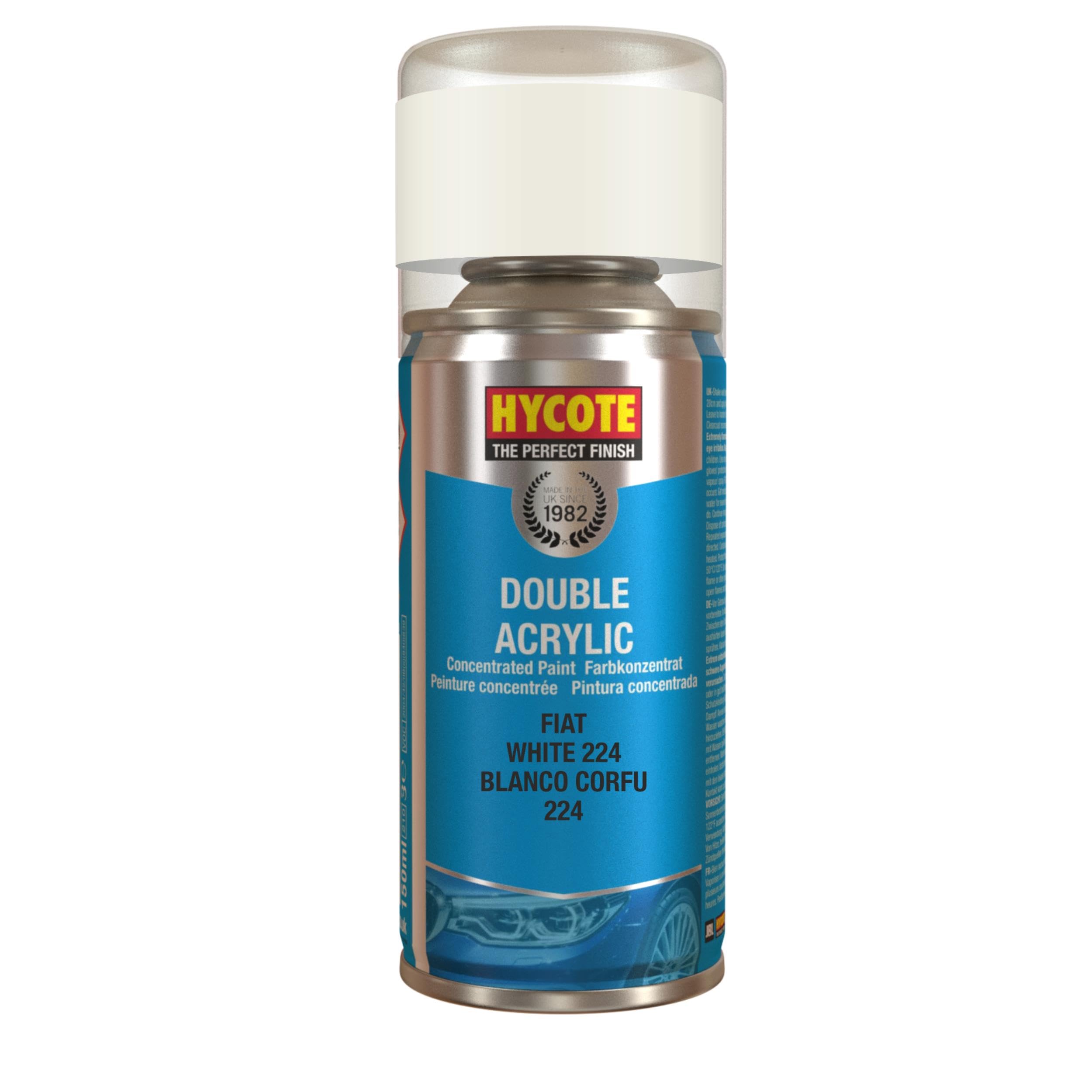 Hycote Double Acrylic Aerosol Car Spray Paint, Fiat - White 244, 150 ml