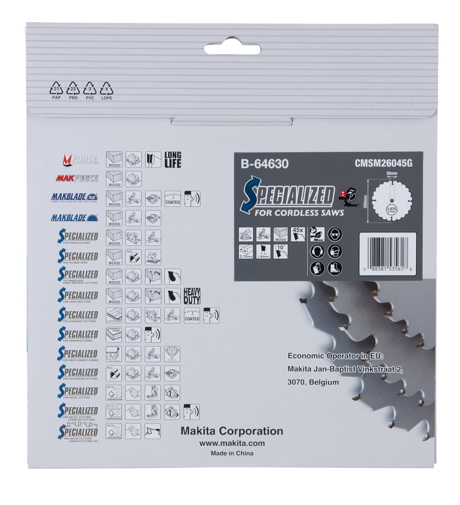 Makita B-64630 TCT Efficut saw blade 260x30x45T