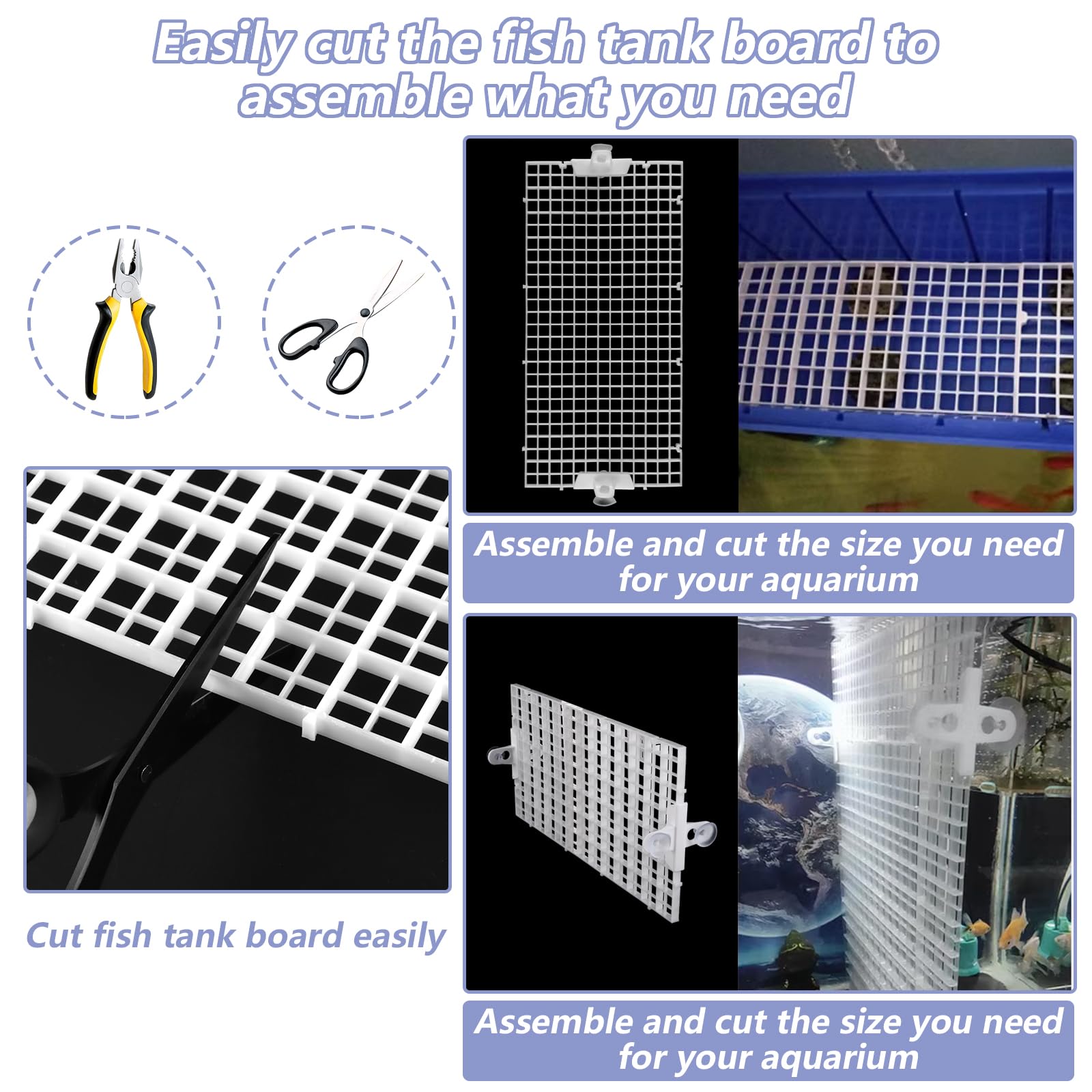 DAJAVE 12 Stück Aquarium Trennwand, 30x15cm Aquariumgitter aus Kunststoff, Aquariumteiler für Isolation, Aquarium Isolation, DIY-Filtration und Aquascaping