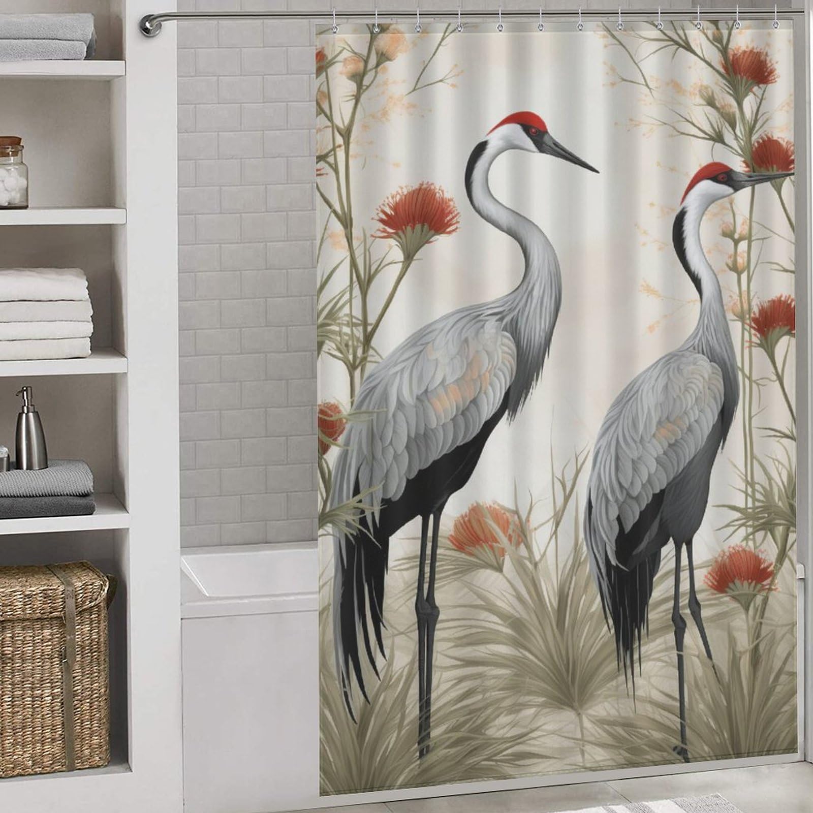 Rideau douche grue en tissu imperméable et lavable pour salle de bain 152x183cm avec 12 crochets