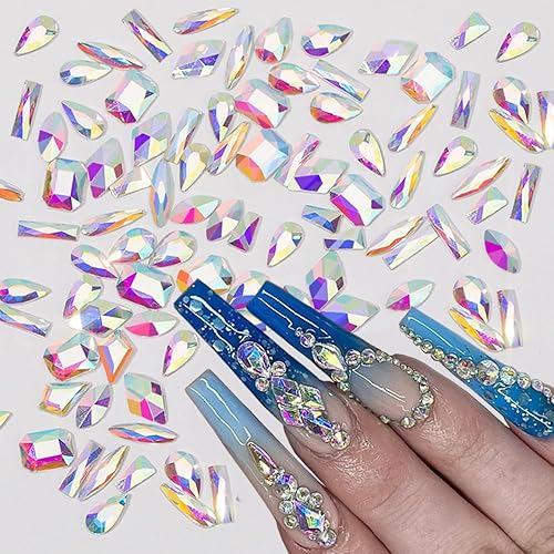 Miniatura 3 de HNUIX Diamantes de imitación para uñas, 300 unidades, champán, gemas de múltiples formas, diamantes de imitación dorados con parte trasera plana,