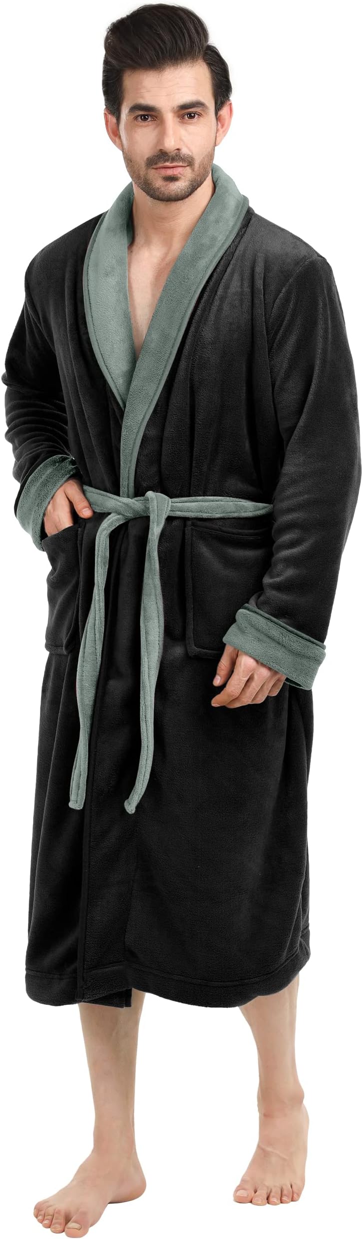 NY Threads Luxurious Men's Shawl Collar Fleece Bathrobe Spa Robe