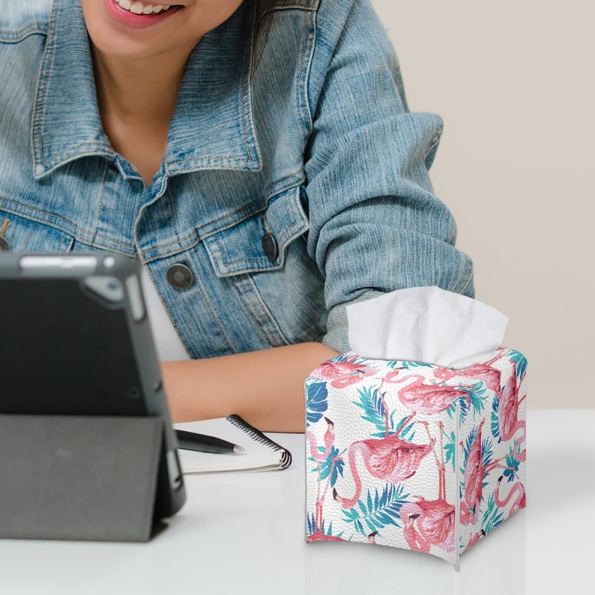 Taschentuchbox Leder Love Flamingo - Dekorativer Organizer Für Tisch