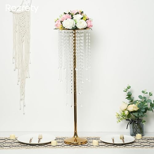Miniatura 2 de Jarrón de metal dorado, 4 piezas de centro de mesa moderno para mesa, decoración de eventos de boda, 29.5 pulgadas de alto, duradero, resistente a