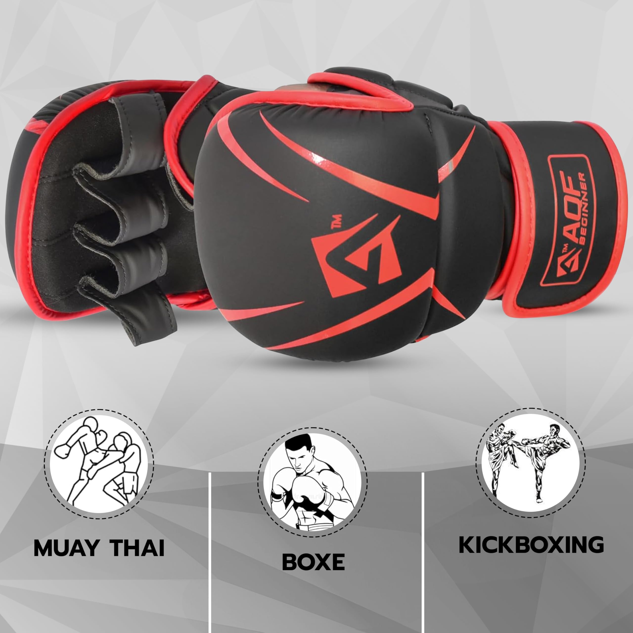 AQF Guanti MMA, Design Palmo Aperto Guantoni Da Boxe, Supporto Migliorato Polso, Imbottitura Ammortizzante, Leggeri MMA Gloves, Guantoni Muay Thai Per Allenamento, Kickboxing, Karate