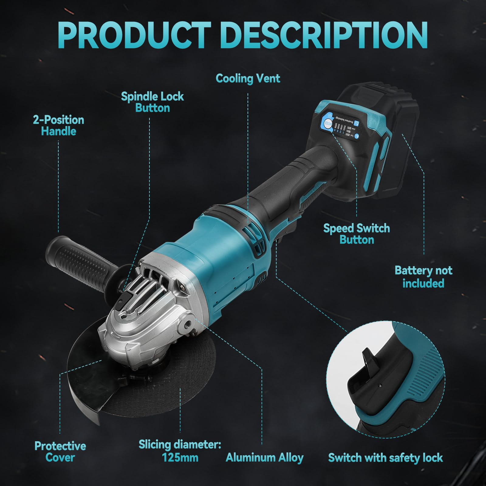 Makita DGA518RTJU 18V Li-Ion Accu AWS haakse slijper set (2x 5.0Ah accu) in Mbox - 125mm