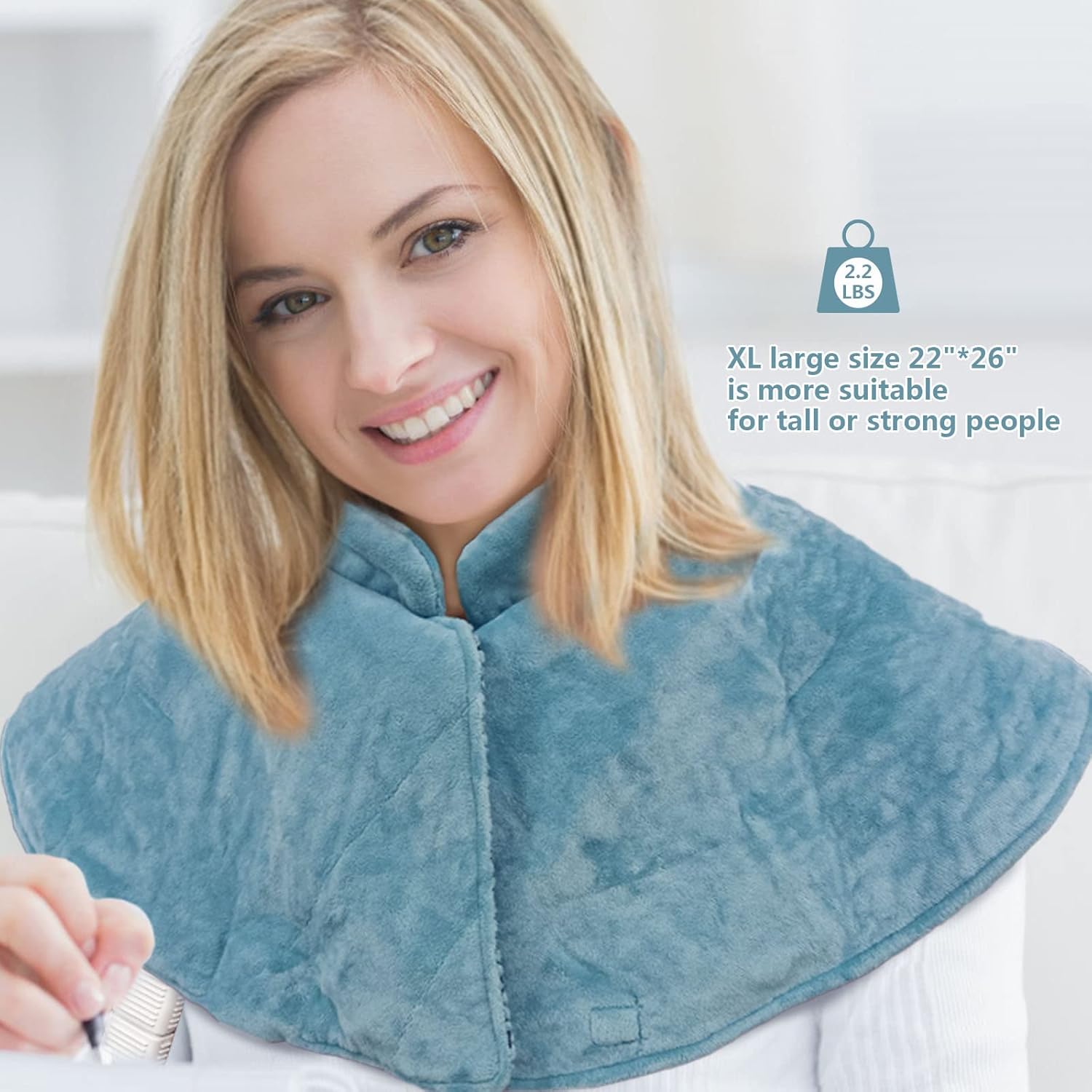 Jade Stone Heating Pad for Neck and Shoulders, 22”*26” Weighted Heated Shoulder Wrap for Upper Back Pain Relief, Fast-Heating with 12 Heat Setting, and 1-24h Auto-Off,Stay on Function.