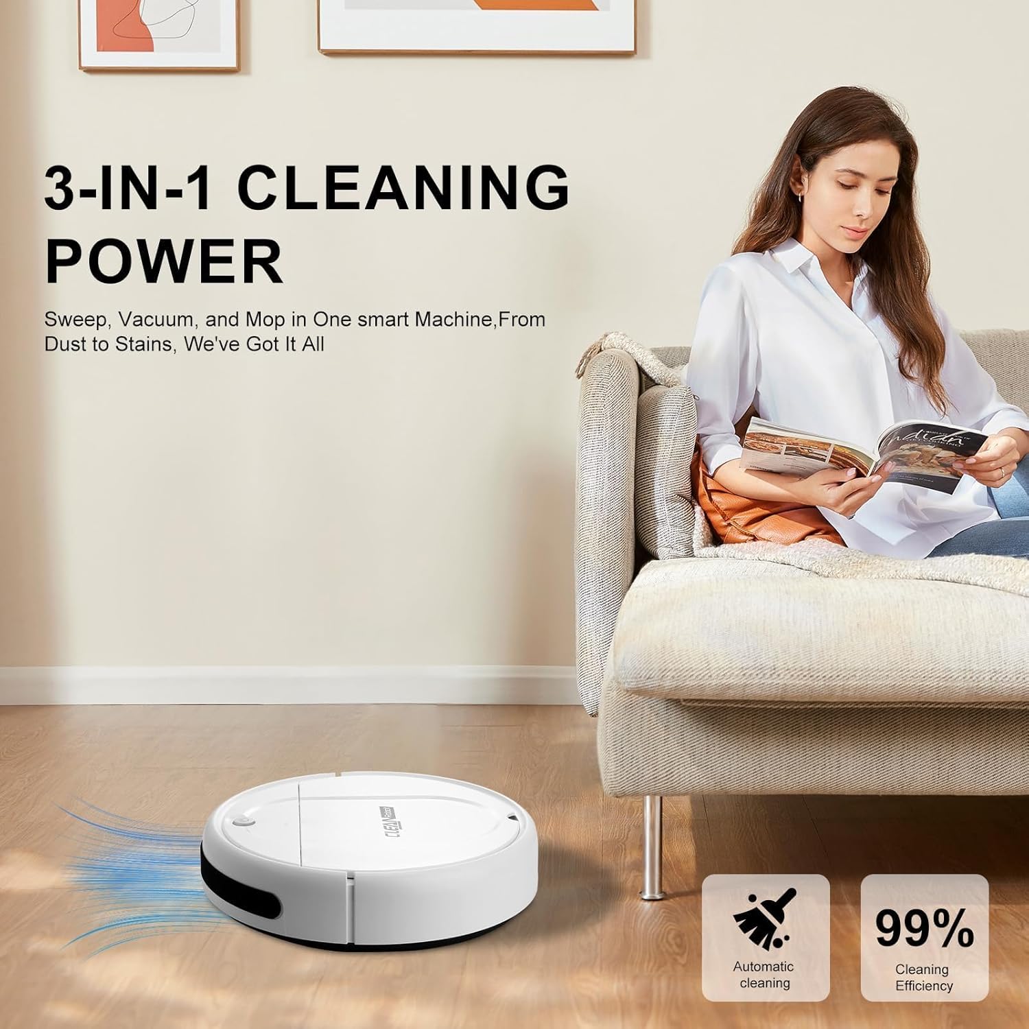 Robot Vacuum and Mop Combo, Equipped with Wireless Touch Button, Vacuum Robot Vacuum Cleaner and mop Combination, Silent, Advanced Obstacle Avoidance Suitable for Home Tiles Robot Vacuum and Mop Combo