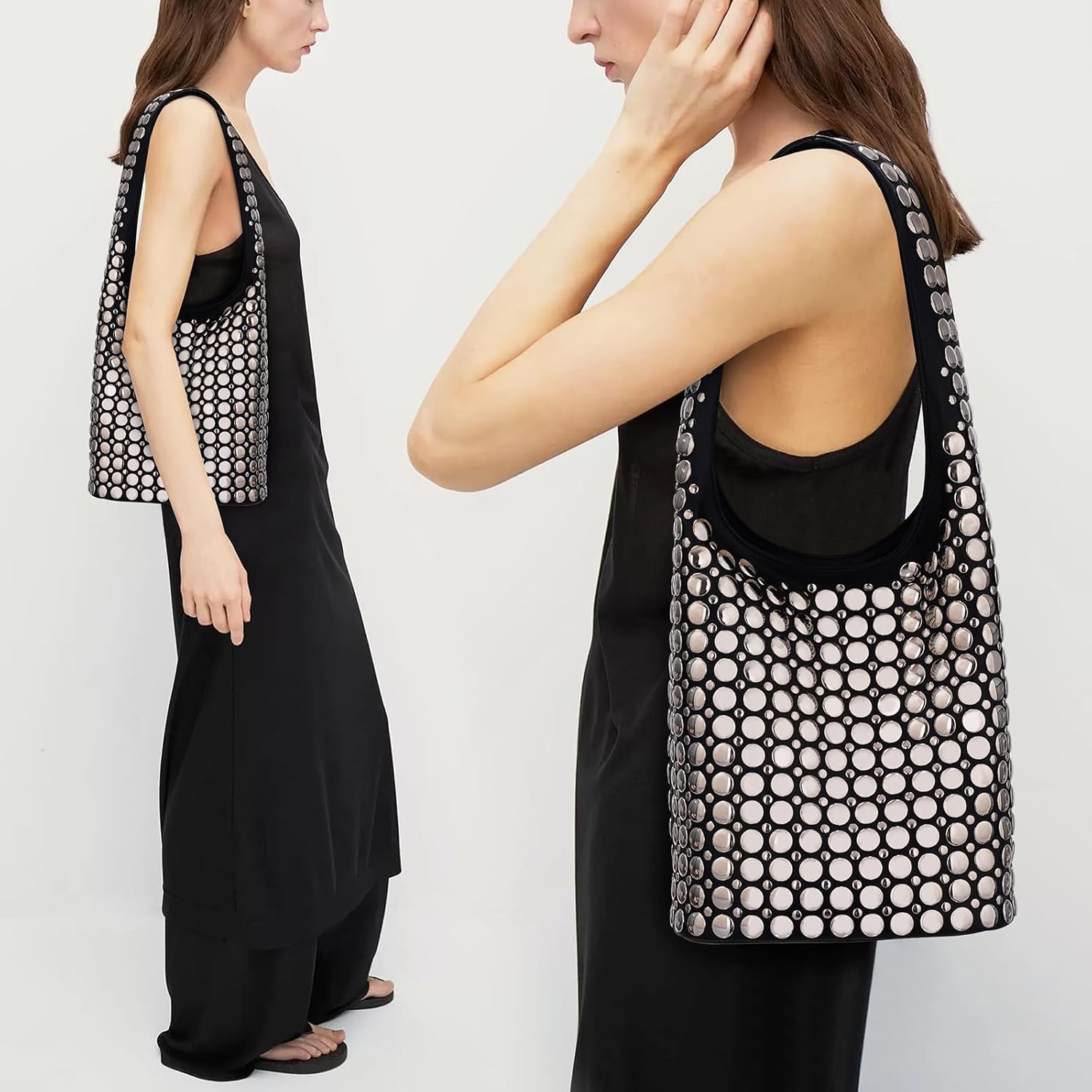 YFGBCX Vegan Leather Tote Bag Studded Purses for Women Y2K Purse Fall Hobo Bag Portuguese Stud Shoulder Handbag | Vegan Leather, Studded, Y2K Purse, Fall, Portuguese Stud, Shoulder - Image 2