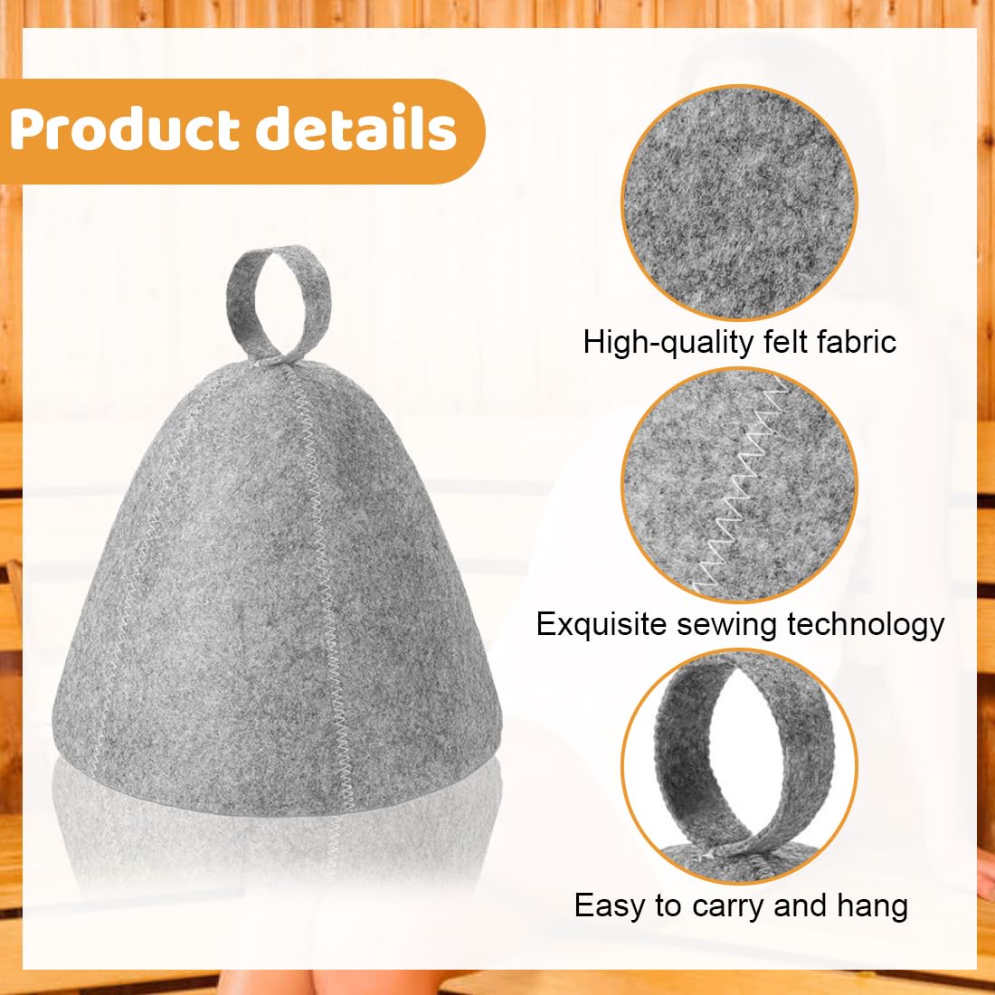 Chapeau Sauna en Feutre 3 Pièces, Bonnet Sauna 2 Pièces, Anti-Chaleur Casquette de Bain Vapeur pour Homme Femme (Gris, Noir, Blanc)