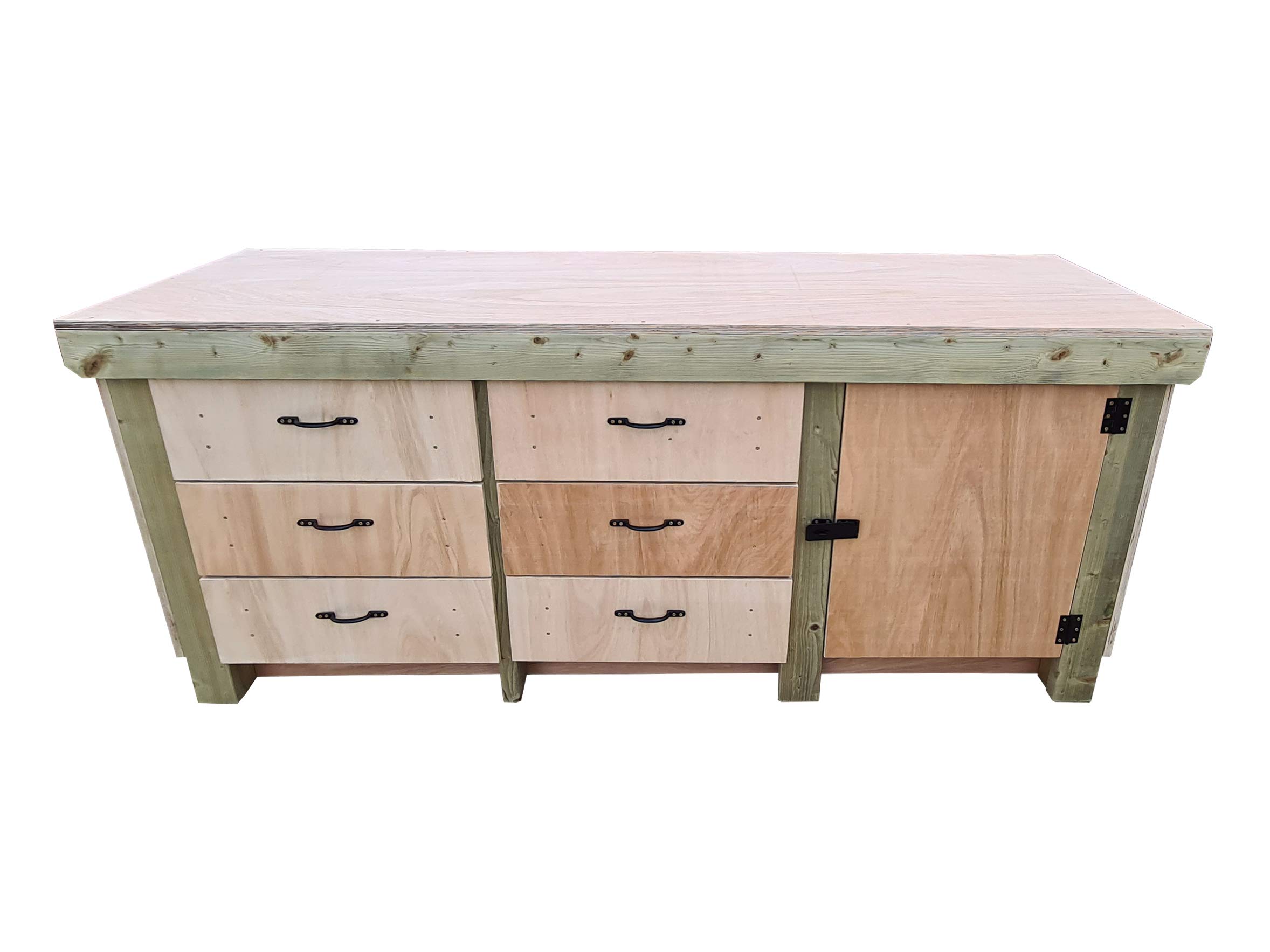 Arbor Garden Solutions Wooden Workbench Tool Cabinet with Lockable Cupboard 18mm Eucalyptus Hardwood Top (7ft)