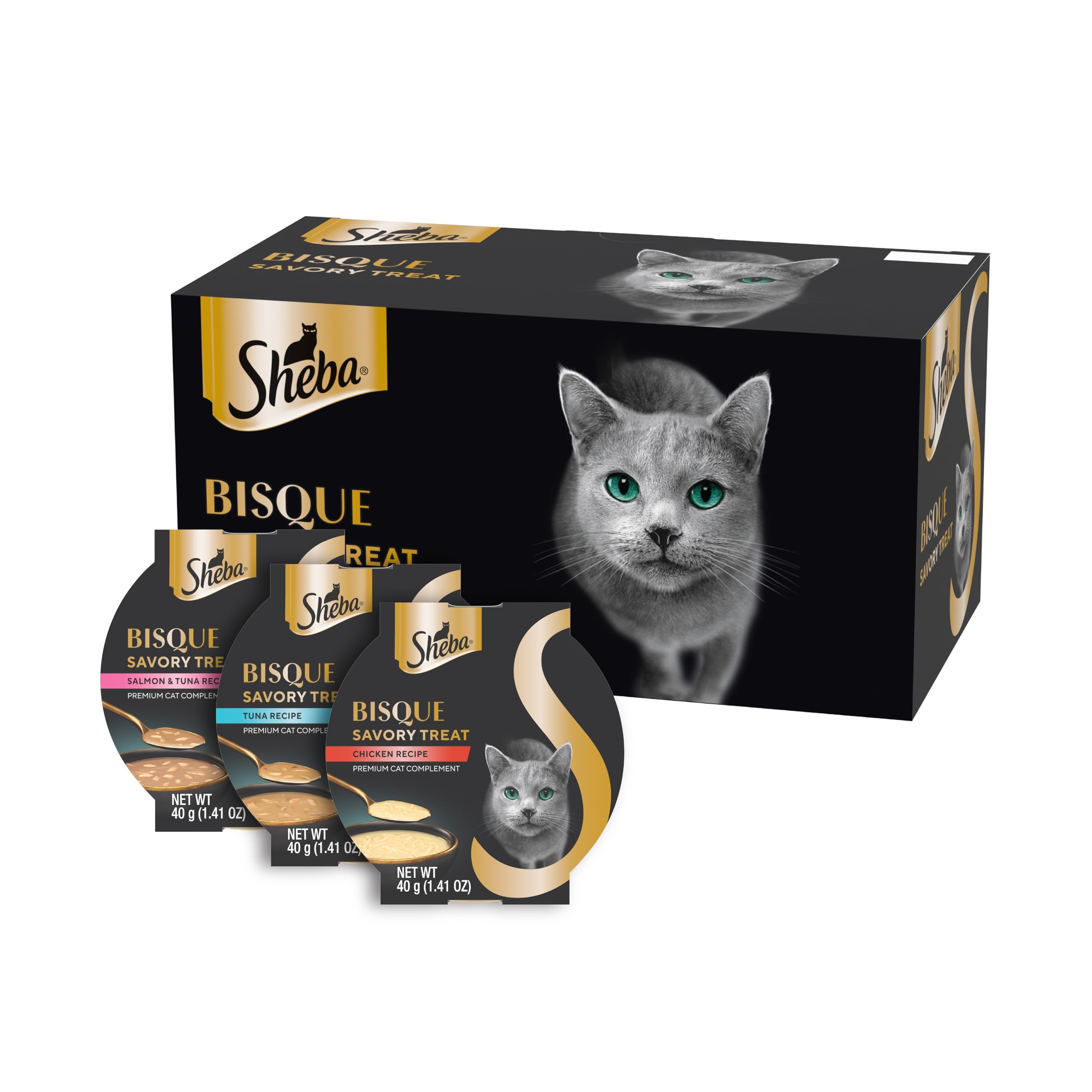 Sheba Bisque Cat Treats & Food Toppers, Variety Pack, 1.4 oz, 24 Count