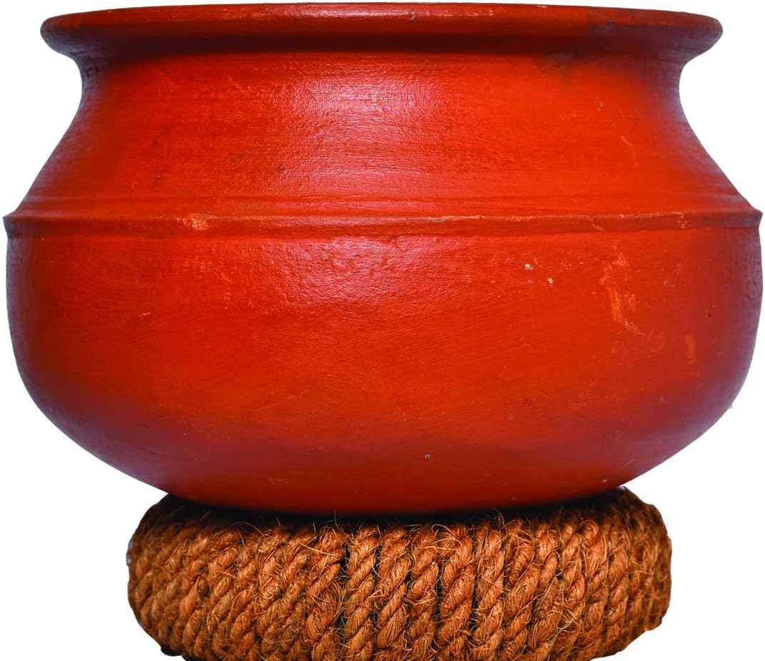 Clay Pots India Clay Pot for Cooking On Gas/Earthen Pots/Mitti Ke Bartan-Matka/Clay Cooking Pots for Lpg Gas Stove-Terracotta Handi- Organic Natural Red- 5 Liter