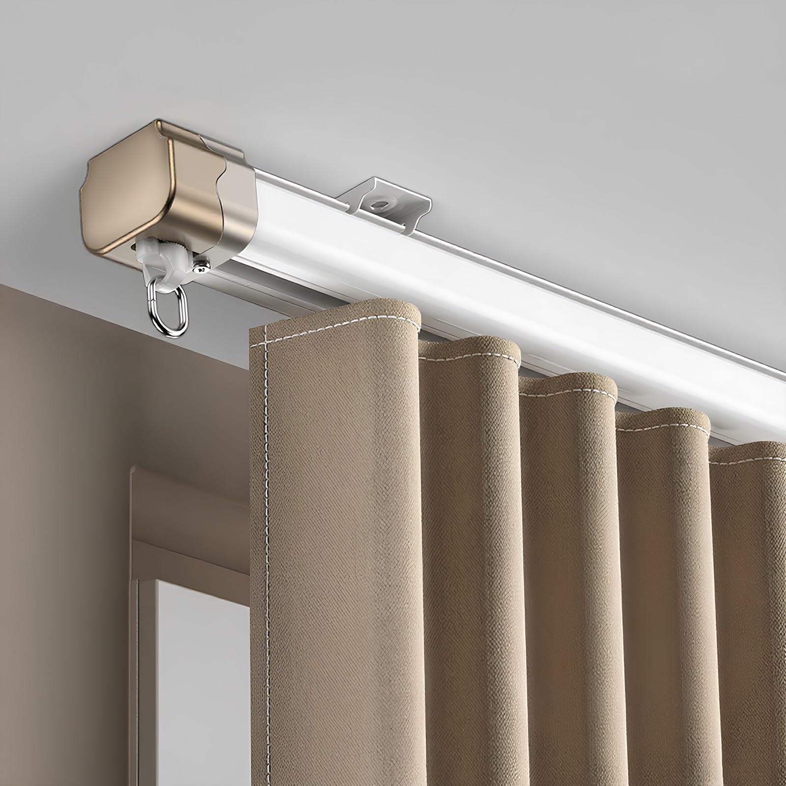 Riel de aluminio para cortinas exteriores e interiores, guía silenciosa blanca de 2,4 m