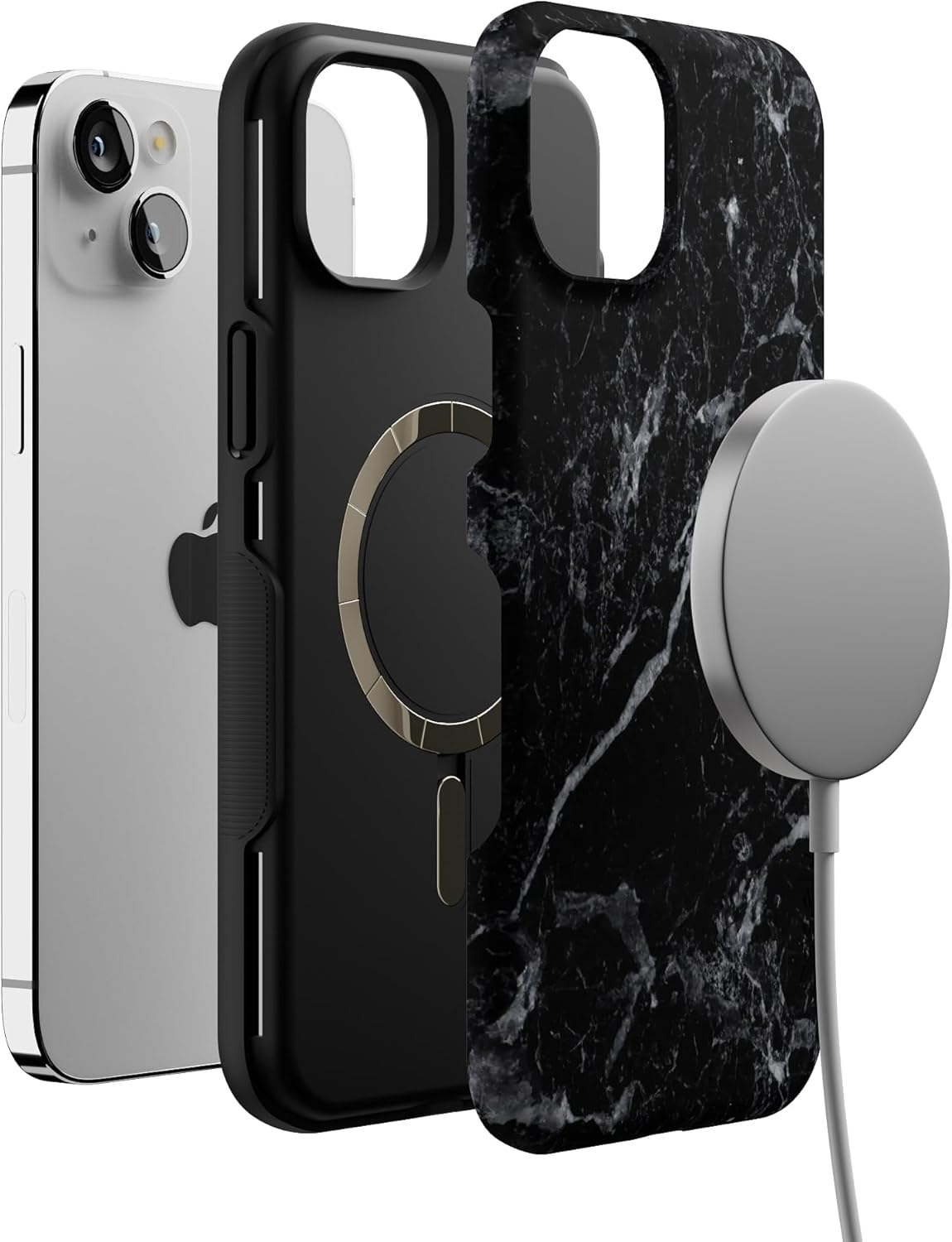 Casely iPhone 14 Plus Case | Black Pearl Marble | Bold Protective Design | Compatible with MagSafe