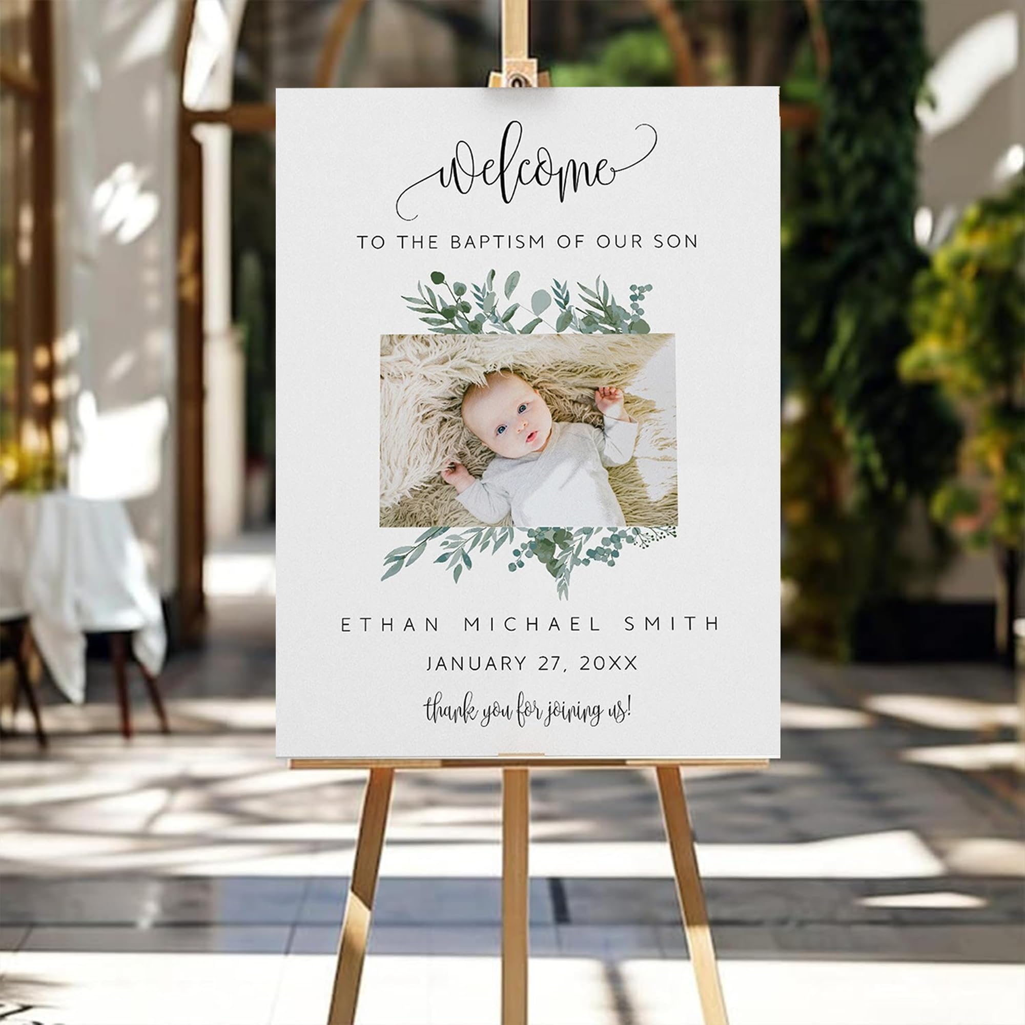 Godashop Personalized Baptism Welcome Sign, Christening Welcome Poster, Baby Baptism Gifts - A1