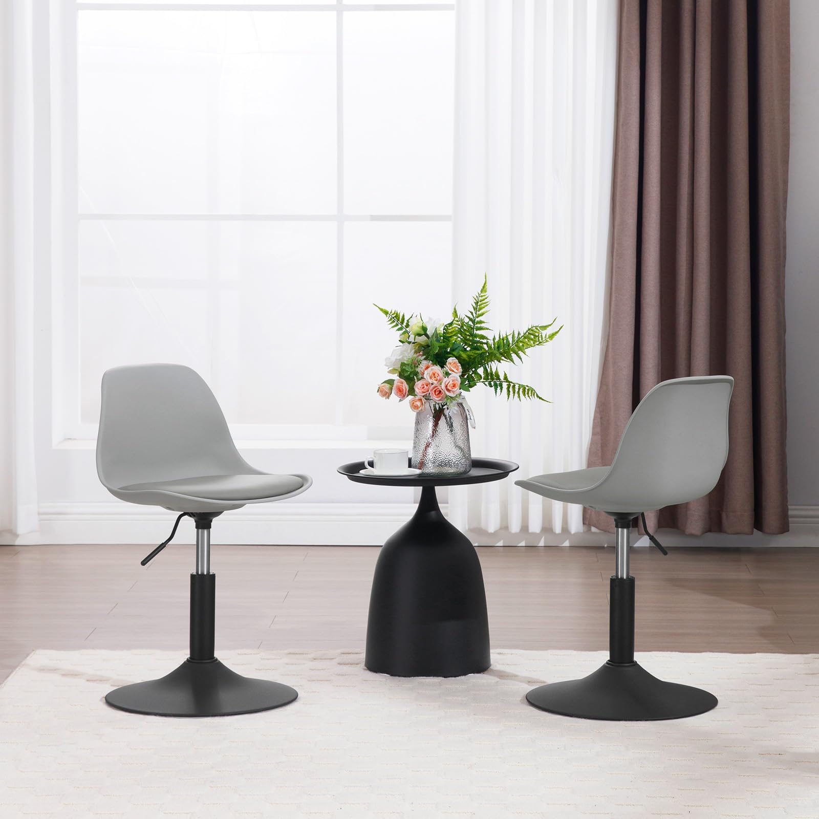 WOLTU Sgabello con Schienale Moderno Sedia da Cucina Girevole a 360° Altezza Regolabile Senza Braccioli in PU Altezza della Sedia 39,5cm-50,5cm Grigio BH304gr-1