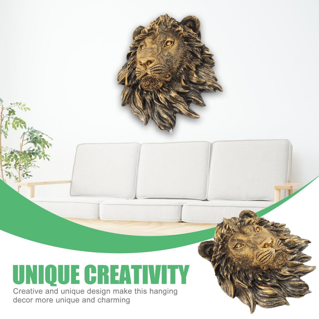 Veemoon Décoration murale en résine - Tête de lion en résine - Décoration murale - Décoration pour salas de casa