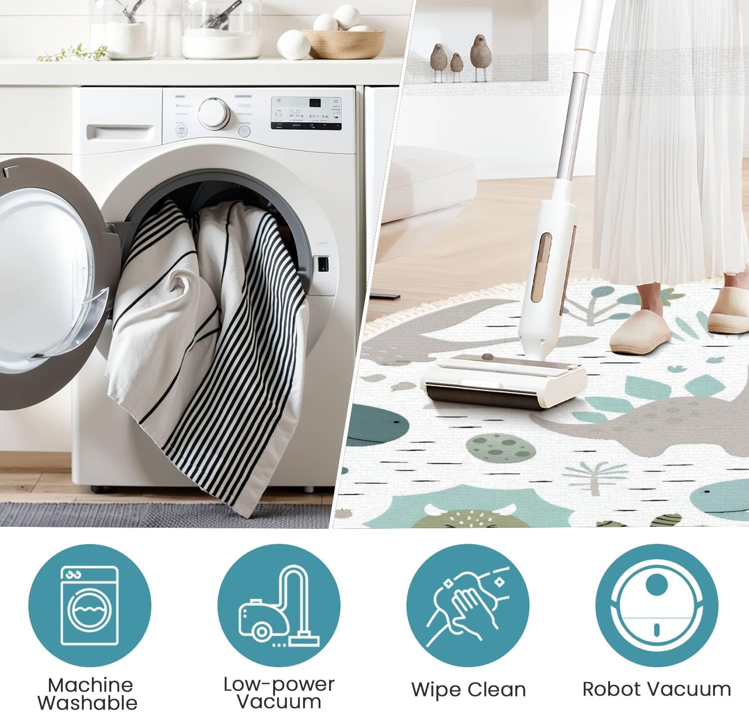 Round Rugs Dinosaur Baby boy Childish Sweet Dino with Palm and Cactus Boho Area Rug Linen and Cotton Carpet Meditation Rug Washable Hallway Runner Mat Accent Rug for Bedroom Bathroom 6ft