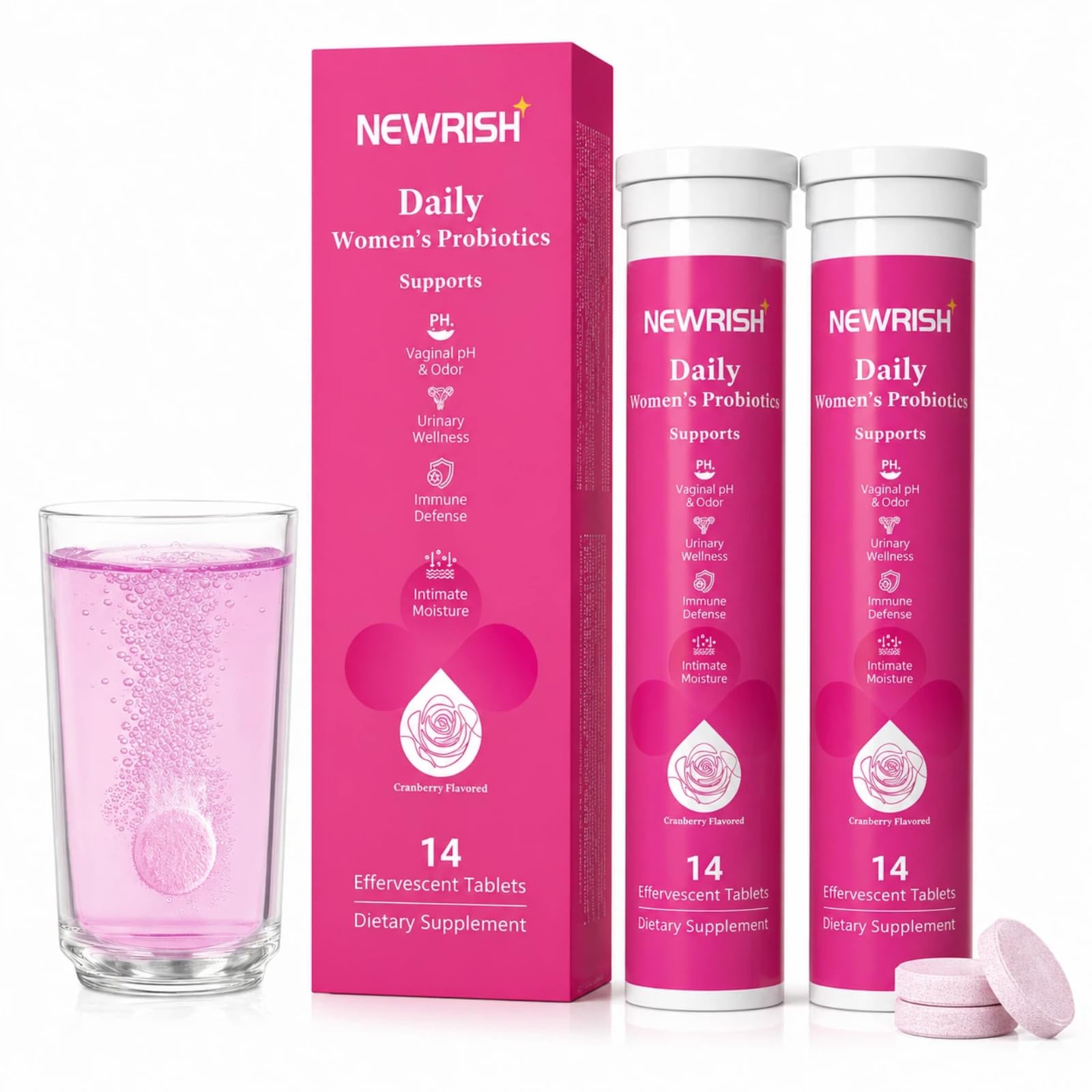 Women's Probiotic Effervescent Tablets, Inactivated Lactobacillus Formula with 200 mg Cranberry Extract, Supports Feminine pH Balance, Digestive & Urinary Wellness, Sugar-Free, 28 Count