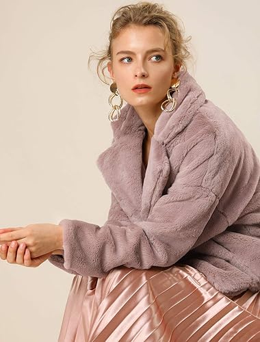 Vista 2 de Allegra K Chaqueta Bolero de piel sintética de invierno para mujer, abrigo de piel sintética formal suelta