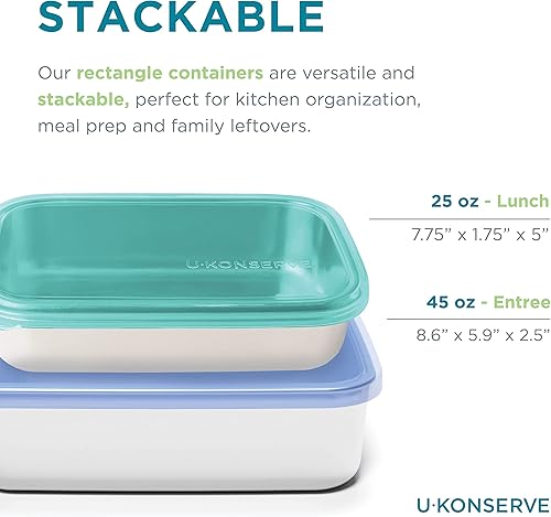 Miniatura 3 de U Konserve Contenedor rectangular de acero inoxidable para almacenamiento de alimentos, tapa de silicona a prueba de fugas, apto para lavavajillas,