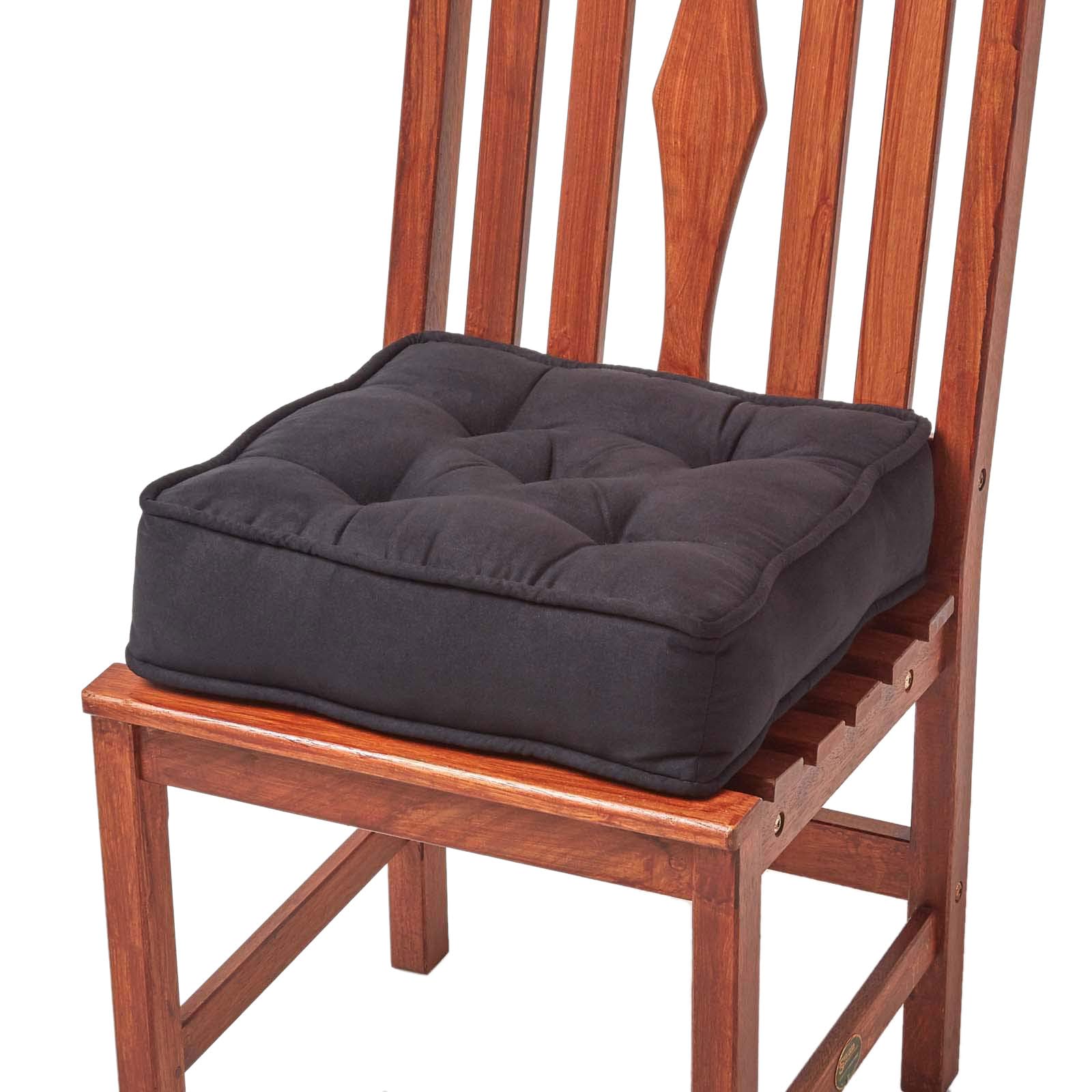 Homescapes Women's Black Dining Chair Booster Cushion Large Firm 40Cm Square Seat Pad With Supportive 10Cm Thick Lift Soft Touch Faux Suede Cushion For The Elderly, Post-Operative And Pregnancy