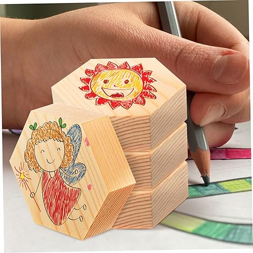 Miniatura 9 de EXCEART 2 juegos para crear tu propia decoración de pino, rebanadas de madera hexagonal, decoración de manualidades para niños y niñas, 4 piezas x 2